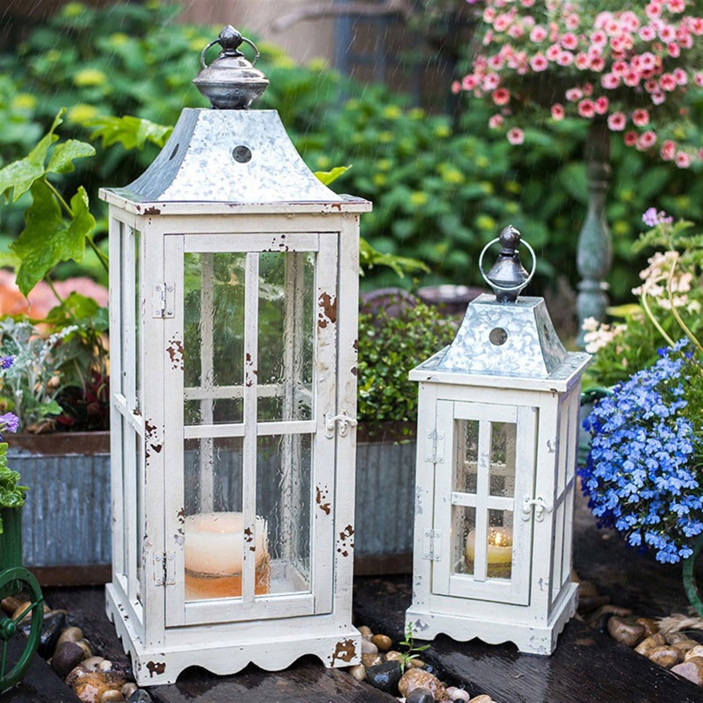 Decorative Candle Holder, Large Wooden Candlestick, Glass Decoration, Garden, Yard, Nostalgic Lantern, Candle Holder, Candle Holder (Size : M)