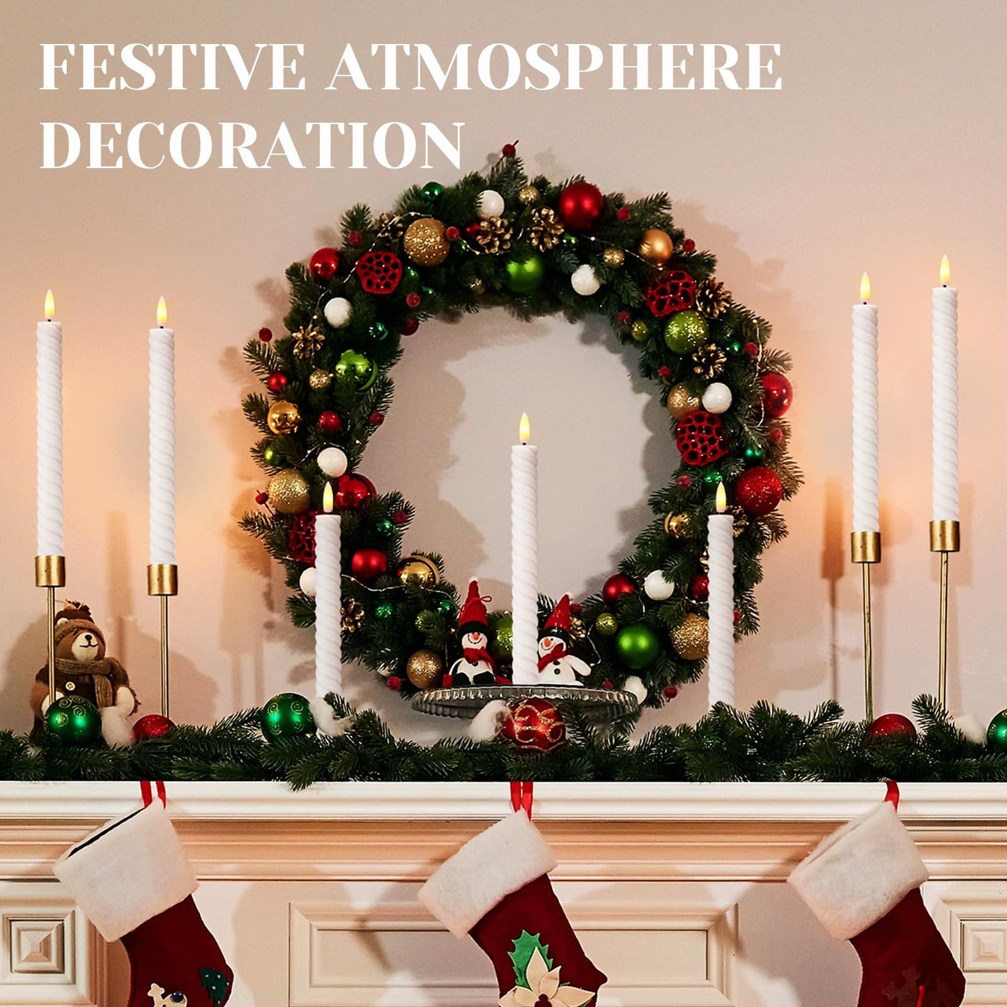 Tuanse 24 Pcs 10 Inch Flameless Twisted Taper Candles LED Flickering Battery Operated Candles Electric Warm Light Candlesticks for Wedding Birthday Party Home Dinner Decor(White)