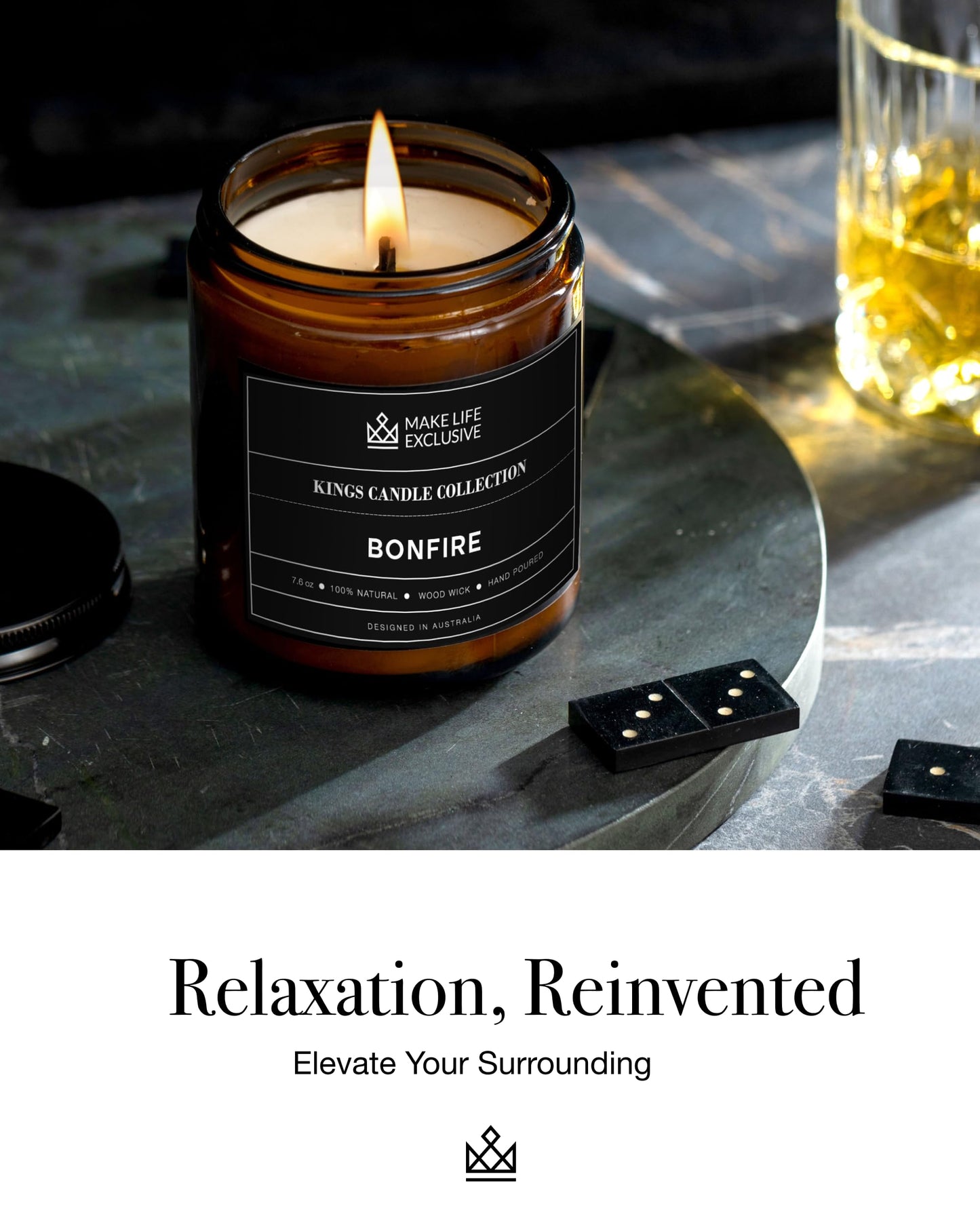 Scented Candles for Men | Bonfire, Mahogany & Teakwood Scented | Wooden Wick, Long Lasting, Masculine Scents | Natural Soy Jar Candle for Home, Bachelor Pad Decor | The Perfect Mens Gift.