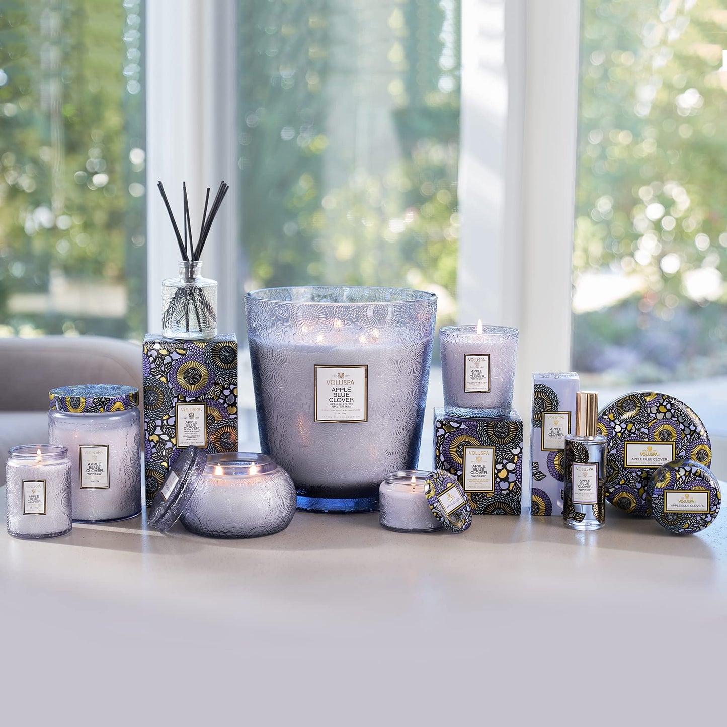 Voluspa Apple Blue Clover Candle | 3 Wick Tin | 12 Oz. | Coconut Wax for Clean Burning