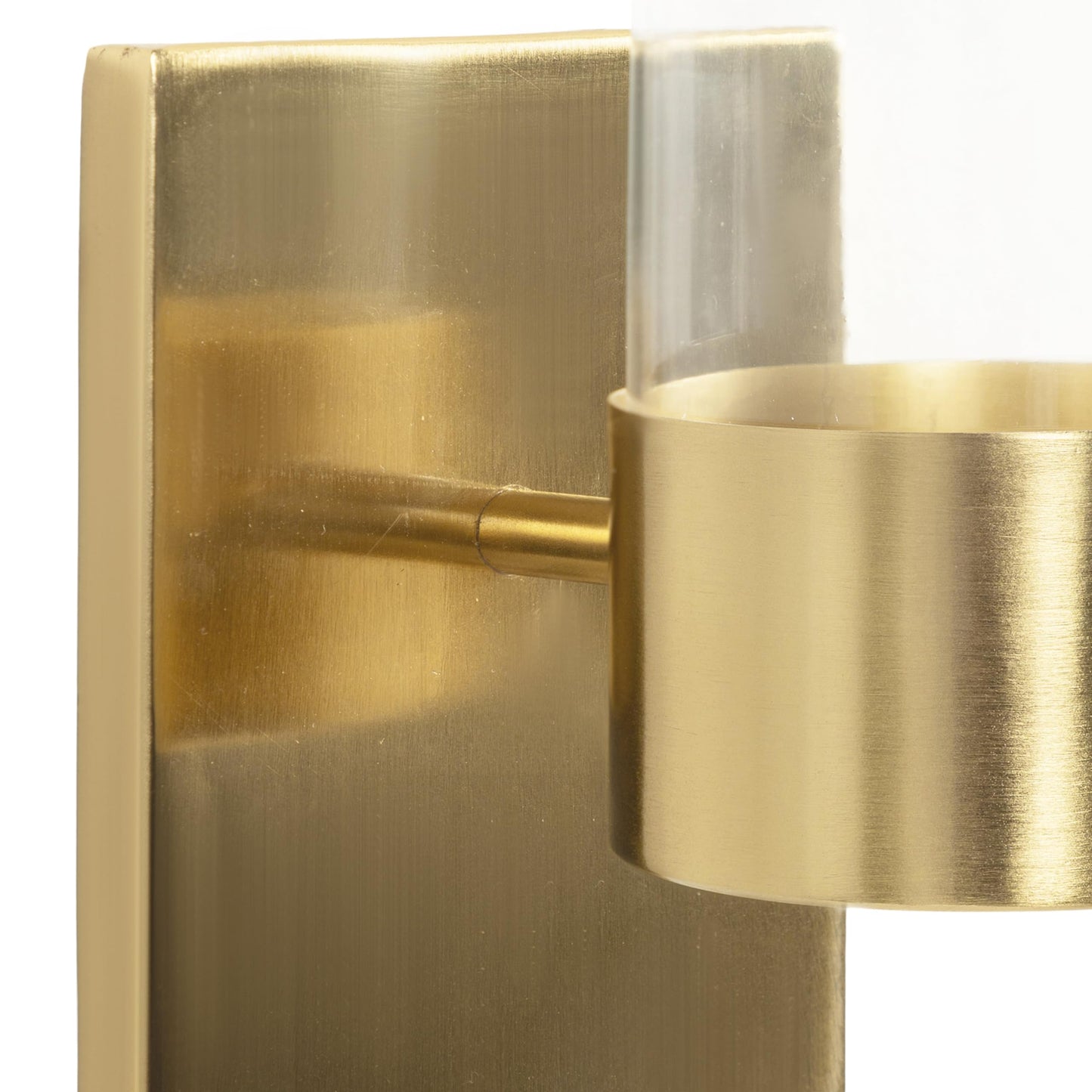 Kate and Laurel Zabler Modern Metal Wall Sconce; 5 x 6 x 10; Gold; Round Candle Holder with Removable Glass Cylinder for Flameless Candle Display in Bedroom or Bathroom