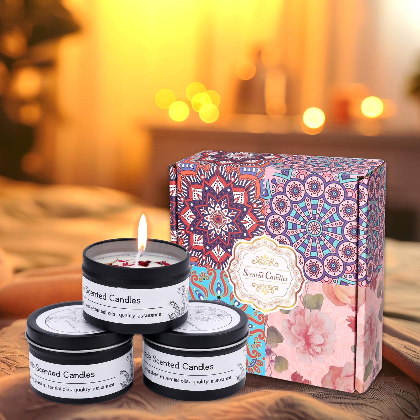 4pcs Scented Candles for Women, Soy Wax Aromatherapy Candle Set with Lavender Sandalwood Rose & Freesia Fragrance Luxury Home Spa Candles for Home Relaxation