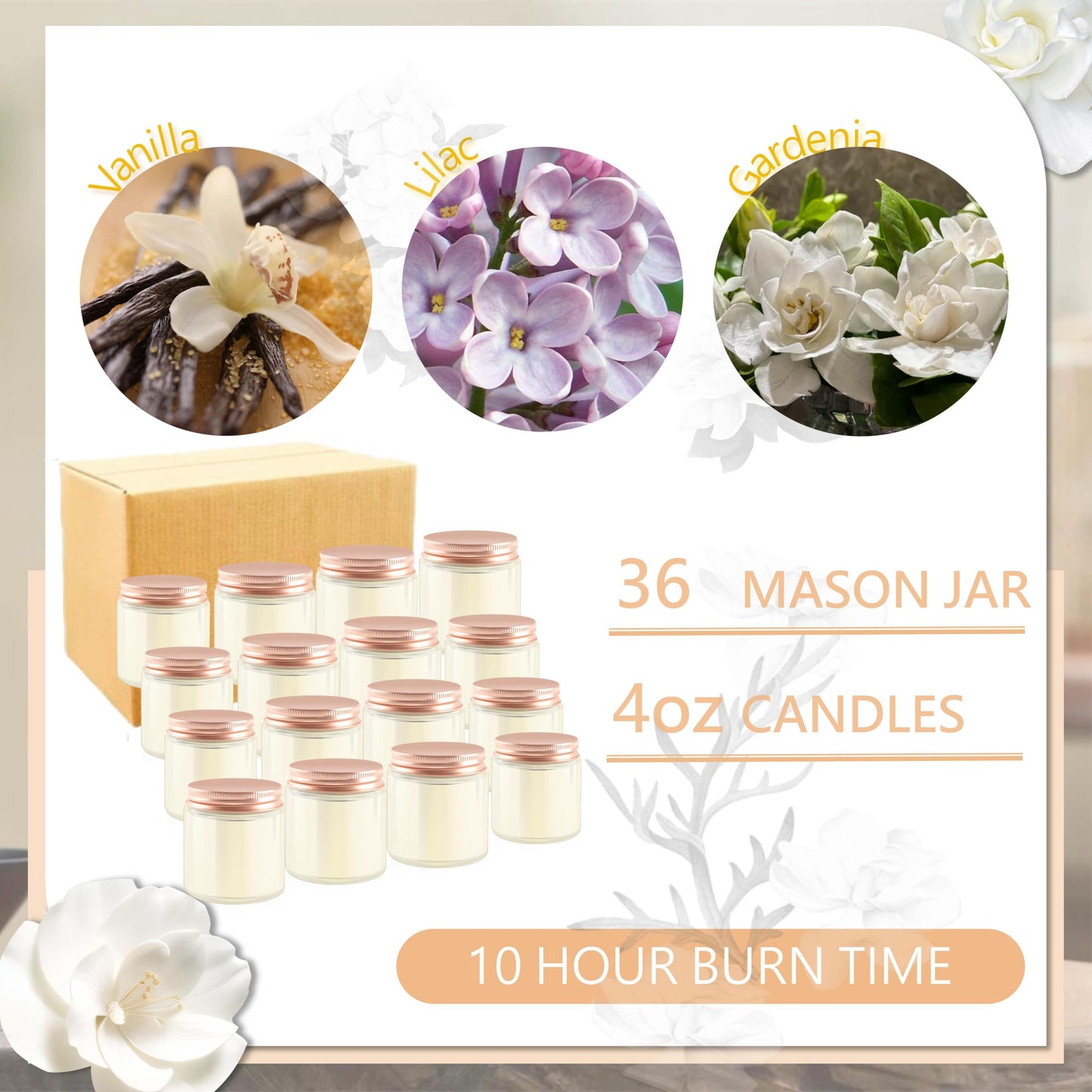 ACITHGL 36 Pcs 4oz Mini Mason Jar Candles Small Scented Candles Bulk Aromatherapy Ideal Souvenir Favors for Wedding Birthday Party (Vanilla, Lilac, Gardenia, Pink)