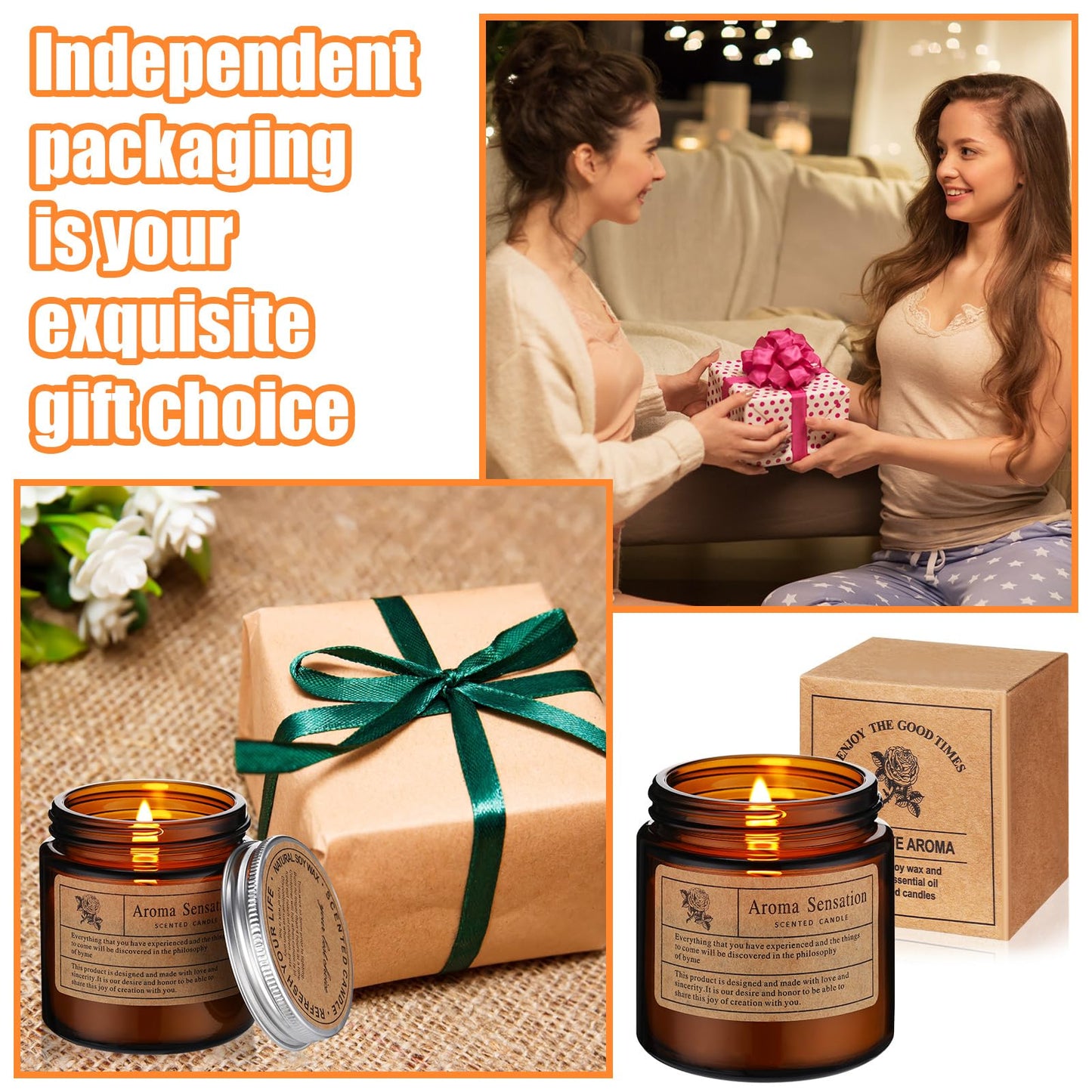 Threlaco 6 Pcs Christmas Soy Candles for Women Gift Bulk Soy Scented Wax Aromatherapy Candles for Women Home Long Lasting Candle Gifts Set in Glass Jar Xmas Gift Birthday Coworker Employee Anniversary