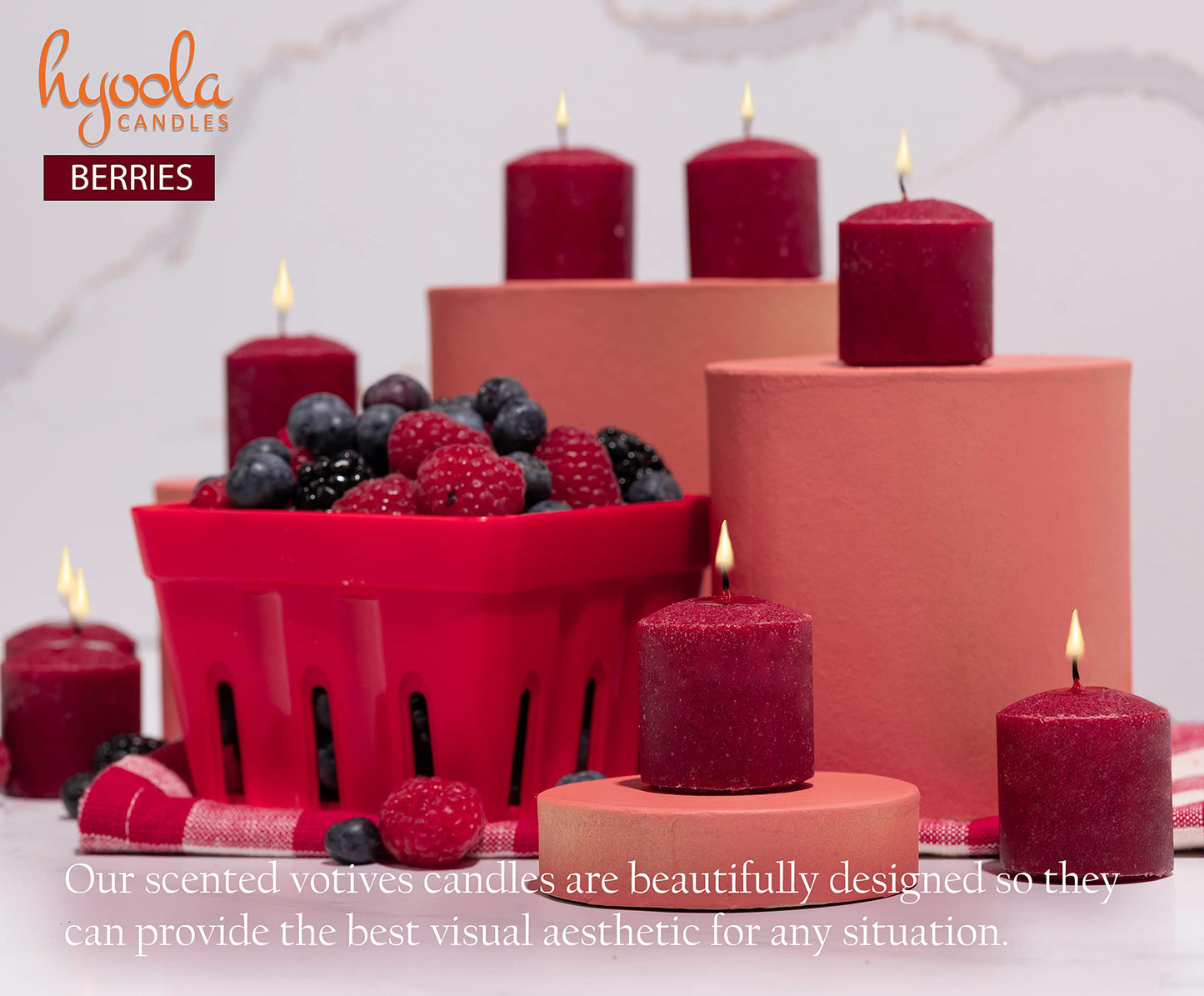HYOOLA Scented Votive Candles - Berries Votive Candles -12 Hour Burn Time - 9 Pack - European Made
