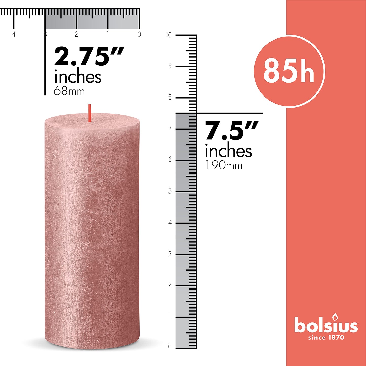 BOLSIUS Pink Shimmer Metallic Pillar Candles 4 Pack - 2.75 X 7.5 Inches - Premium European Quality - Includes Natural Plant-Based Wax - Unscented Dripless Smokeless 85 Hour Party & Wedding Candles