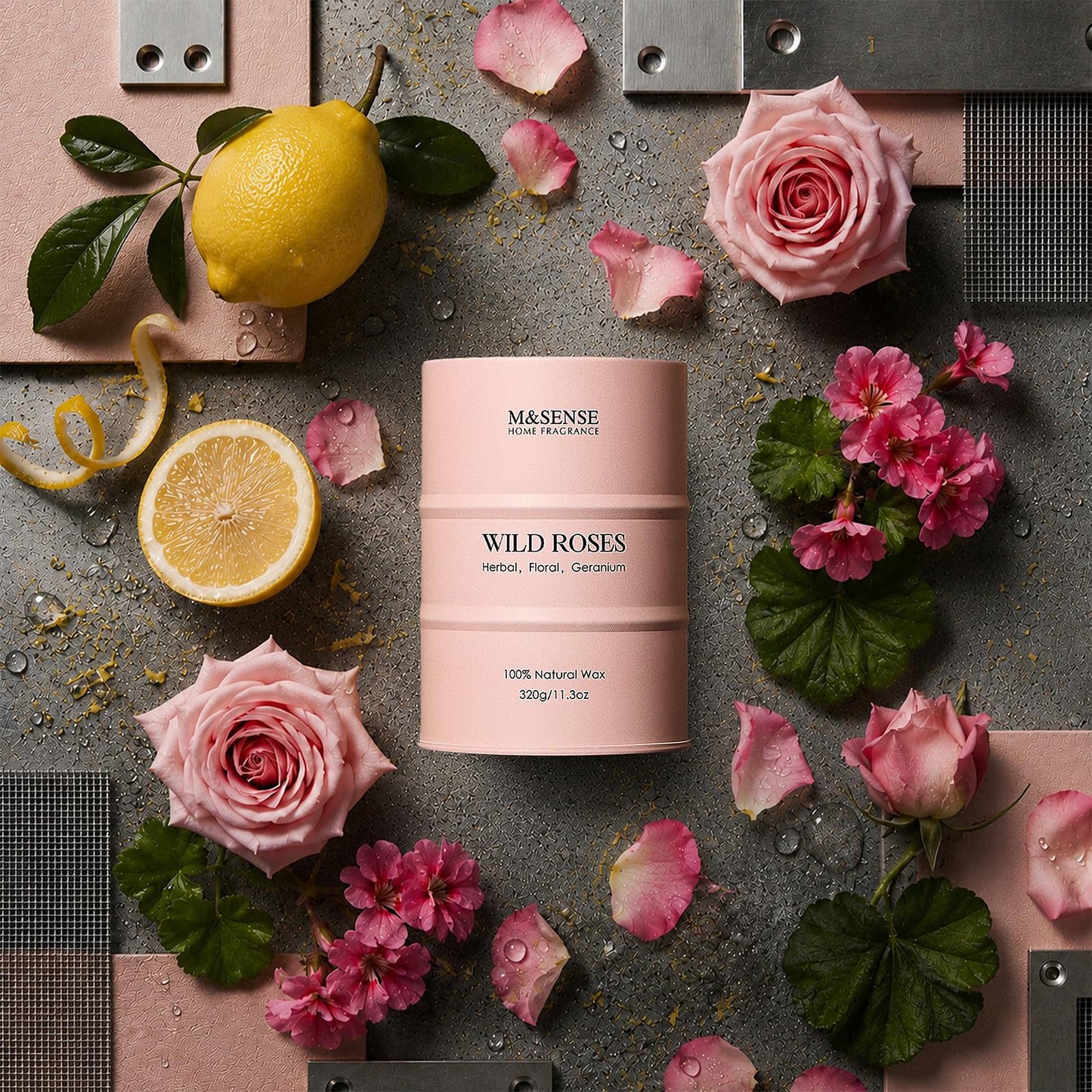 M&SENSE Wild Rose Natural Scented Candle, 70 Hours Long Lasting Soy Candles 11.3oz, Stress Relief Aromatherapy Candles for Women, Romantic Candle Gifts Valentines Day Gifts