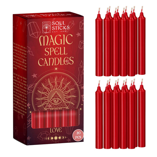 SOUL STICKS Love Magic Spell Chime Candles 20 Pack - Ideal for Altar, Rituals, Ceremonies, Meditation Red Colored Candle for Witchcraft Supplies, Wiccan Supplies and Tools, Candle Clearance