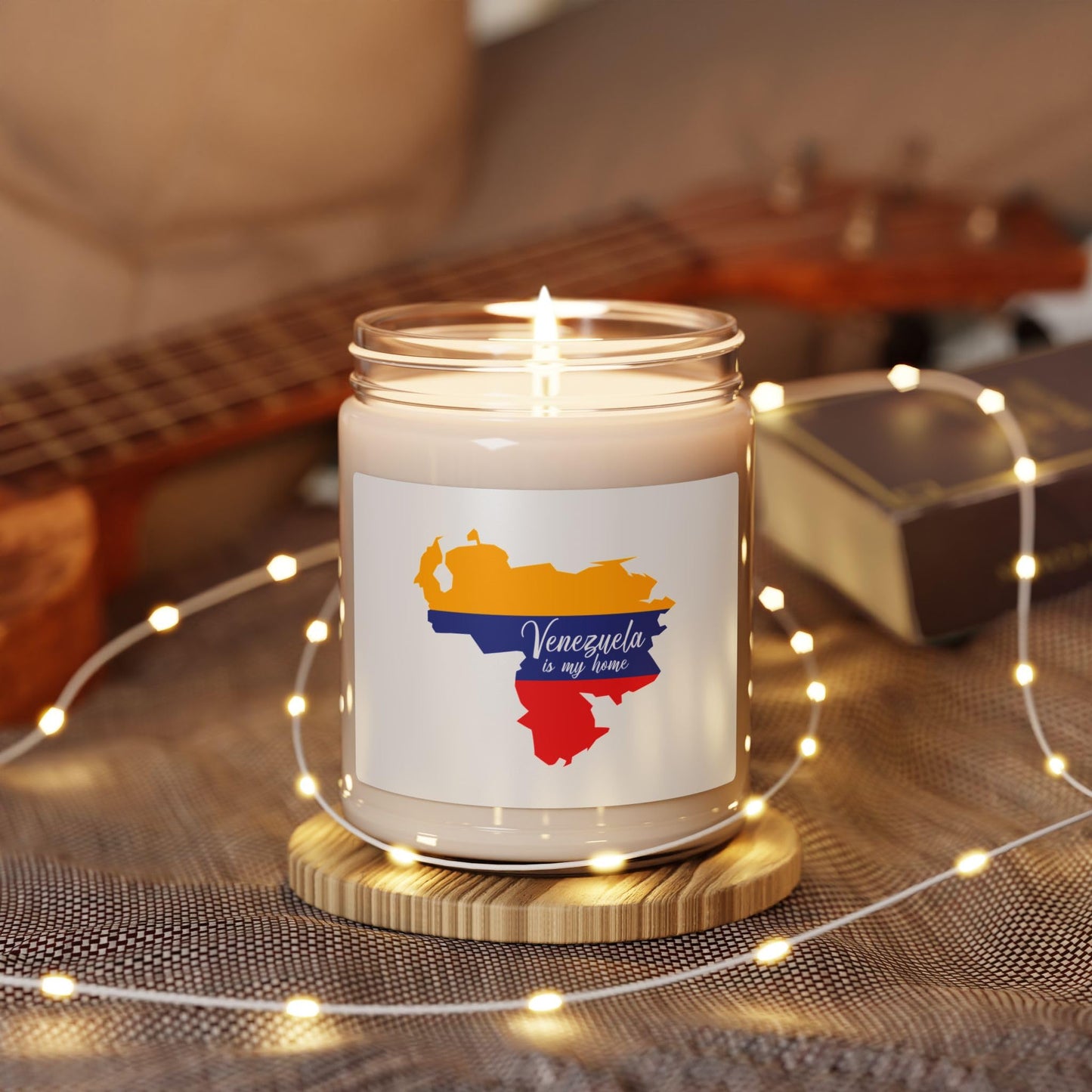 Venezuela is My Home Candle – Glass Jar with Flag-Colored Map & Script, Gift of Latin Pride & Identity