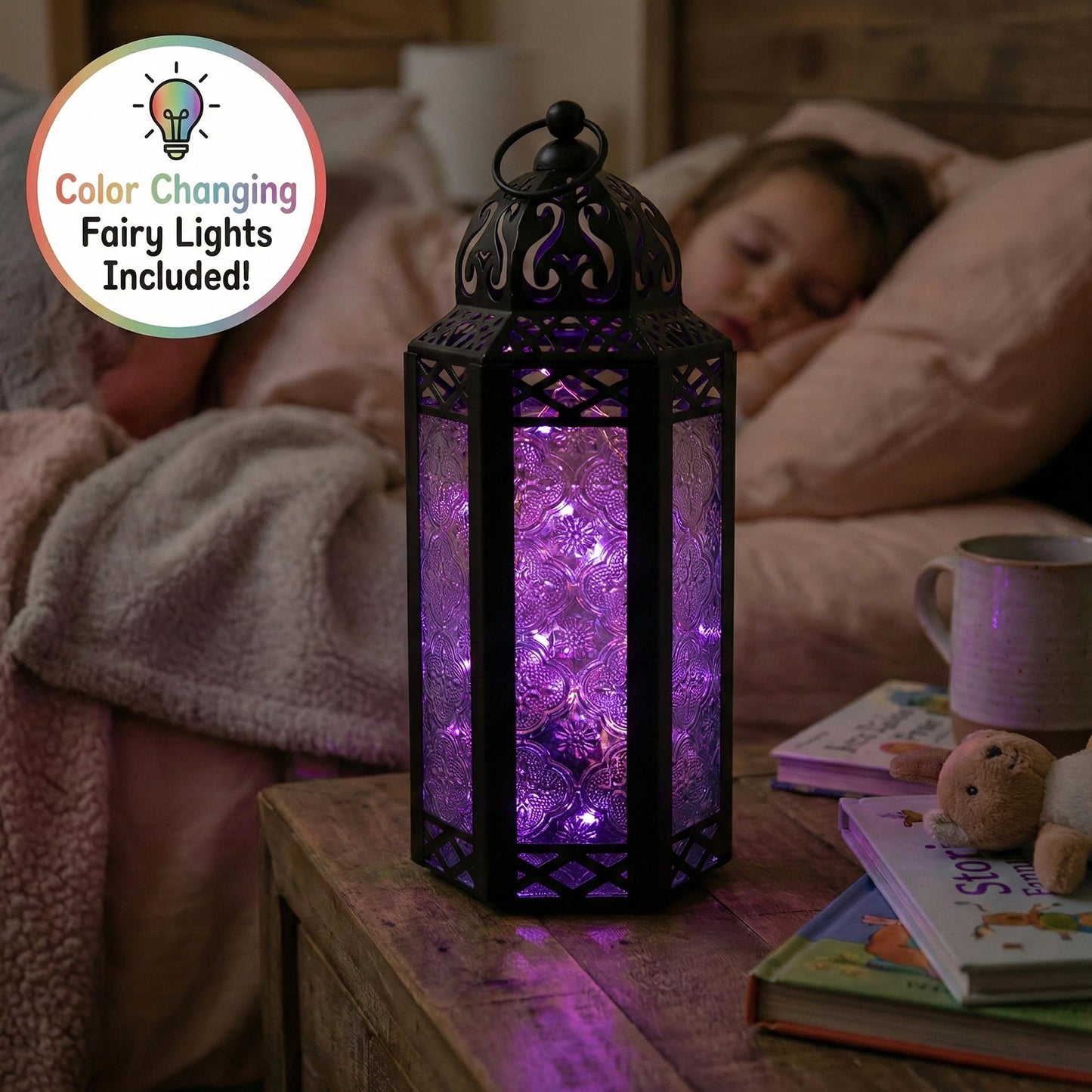Vela Lanterns Decorative Indoor Moroccan Candle Holder & LED Fairy Lights -Twinkle Turkish Lamp, Fantasy Home Decor Table Centerpieces, Hanging Outdoor Patio Porch Wedding Ramadan (10.5", Multi)