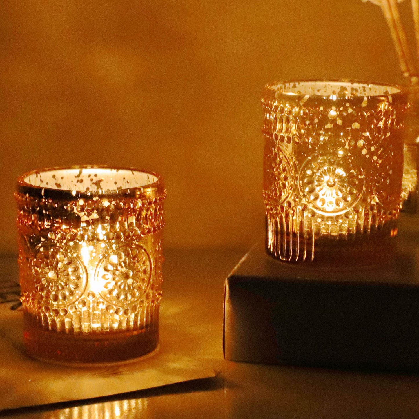 VOHO Gold Votive Candle Holders Set of 12, Gold Candle Holders Bulk for Wedding Table Centerpiece, Mercury Glass Tealight Candle Holder for Home Party Decoration (2.1'' x 2.6'', W/H)