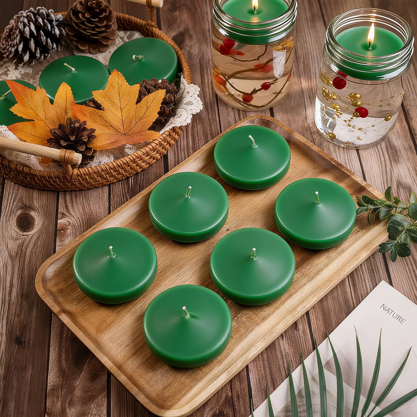 3 inch Floating Candles 36 Packs Green Floating Candle for Centerpieces 8-9 Hours Floating Candles 3” Water Candles for Cylinder Vases, Pool, Wedding, Christmas