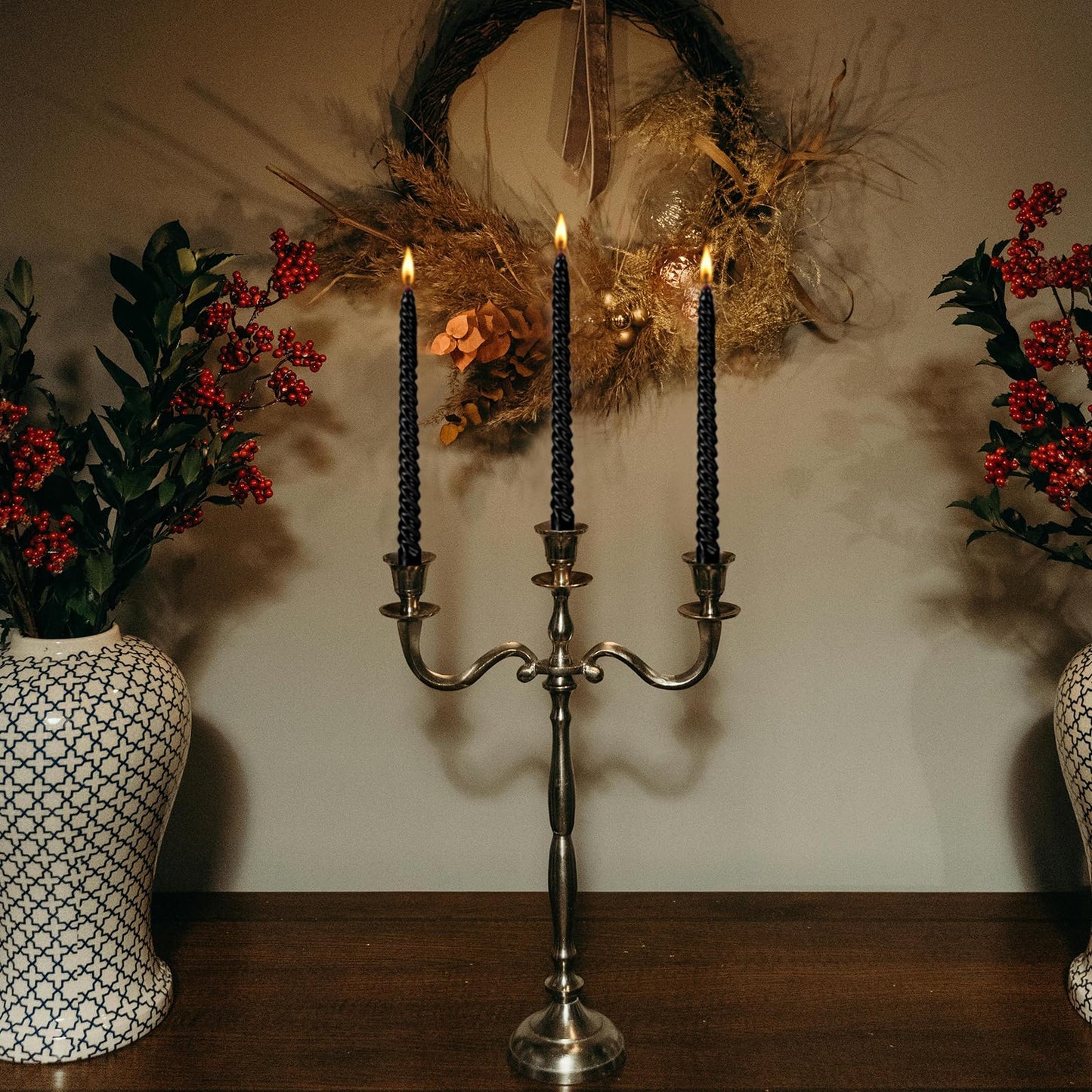 Kemladio 4 pcs 10 inch Taper Candles,Burning Unscented Tapered 7.5 hrs,Fancy Dinner,Tall Candle Sticks, Halloween Party Decorations(4pcs, Black)