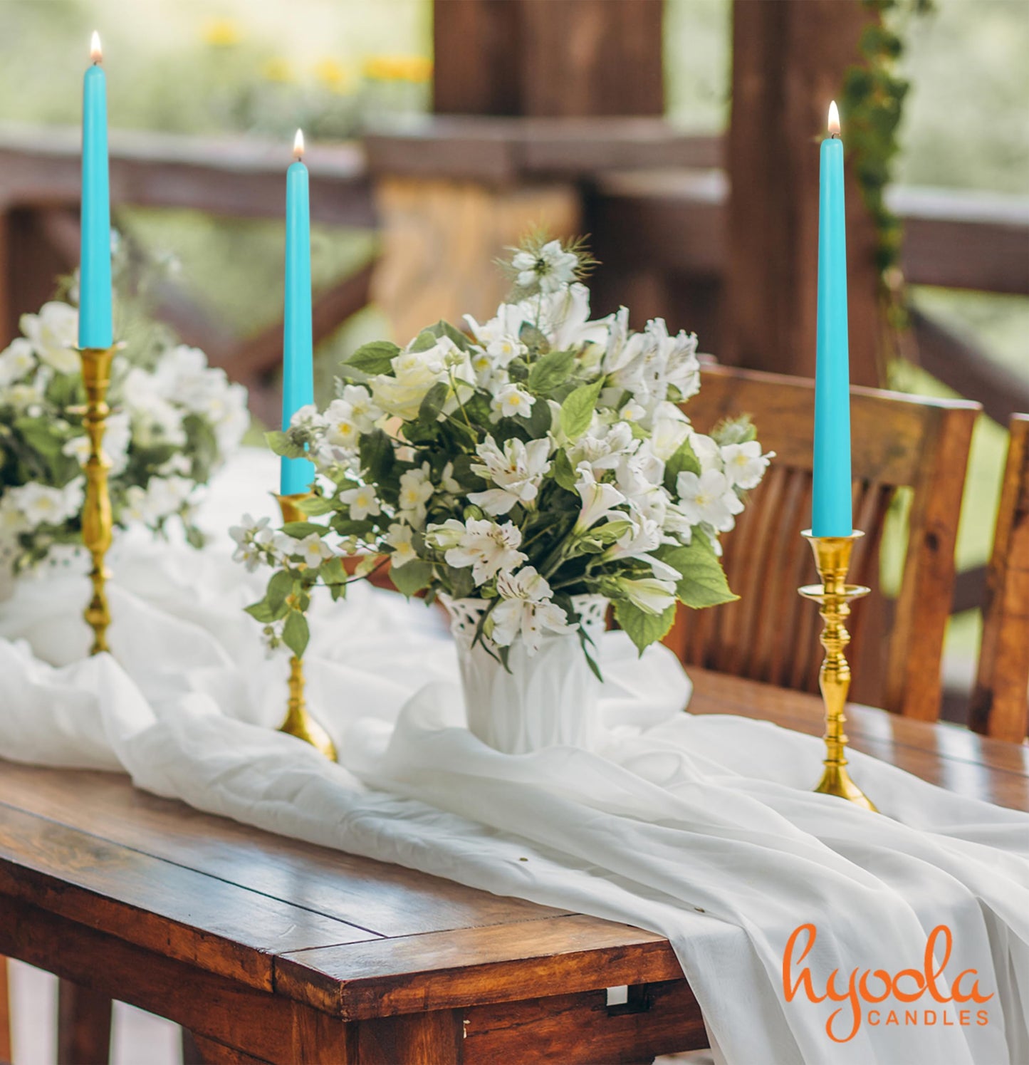 Hyoola Tall Taper Candles Bulk - 10 Inch Light Blue Turquoise Unscented Dripless Taper Candles - 8 Hour Burn Time - 96 Pack