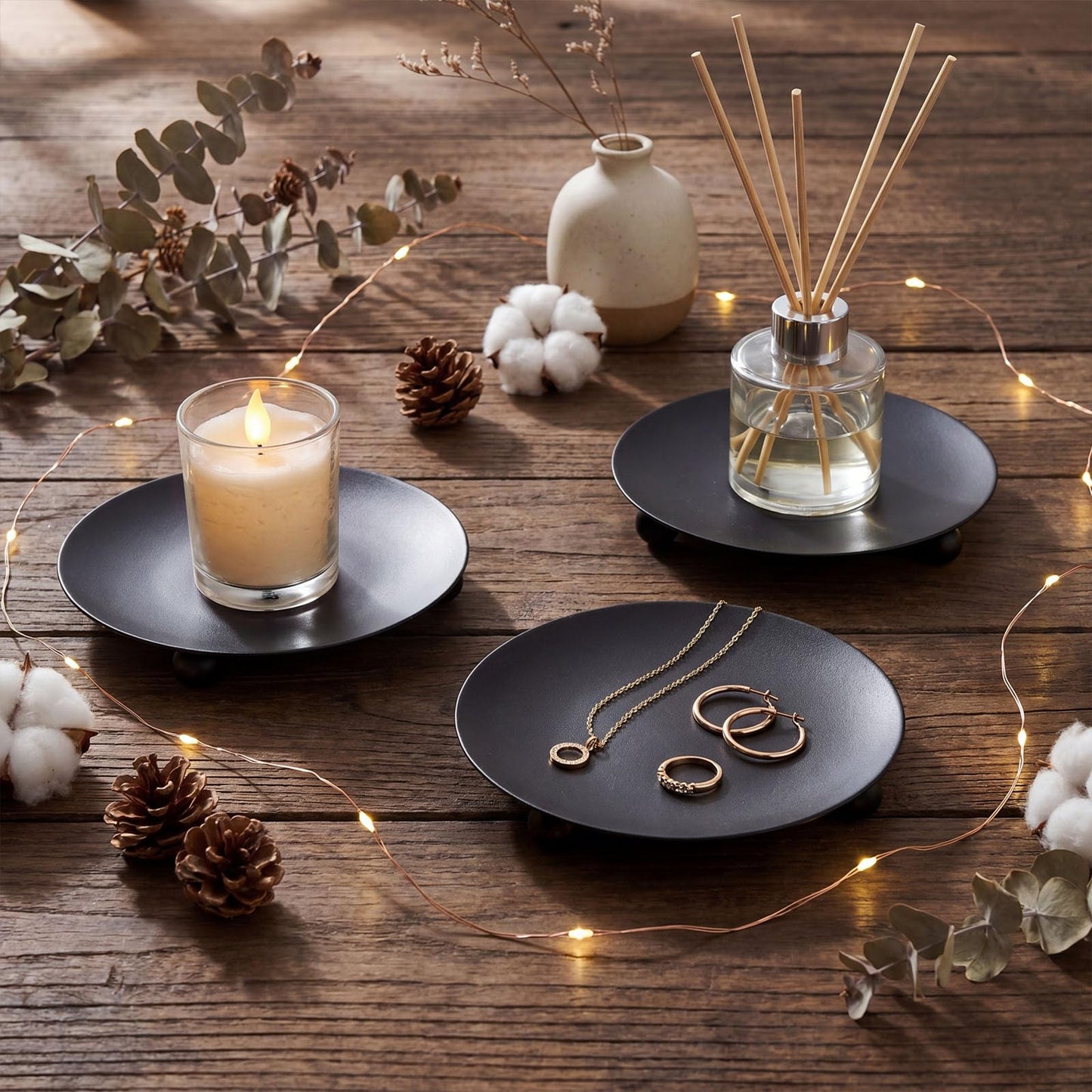 Vesici 12 Pcs Candlestick Holder Plate Pillar Candle Holder Candles Stand Decorative Centerpieces for Table Wedding Events Party Living Room Housewarming Gift (Baking Paint,Size 2,Black)