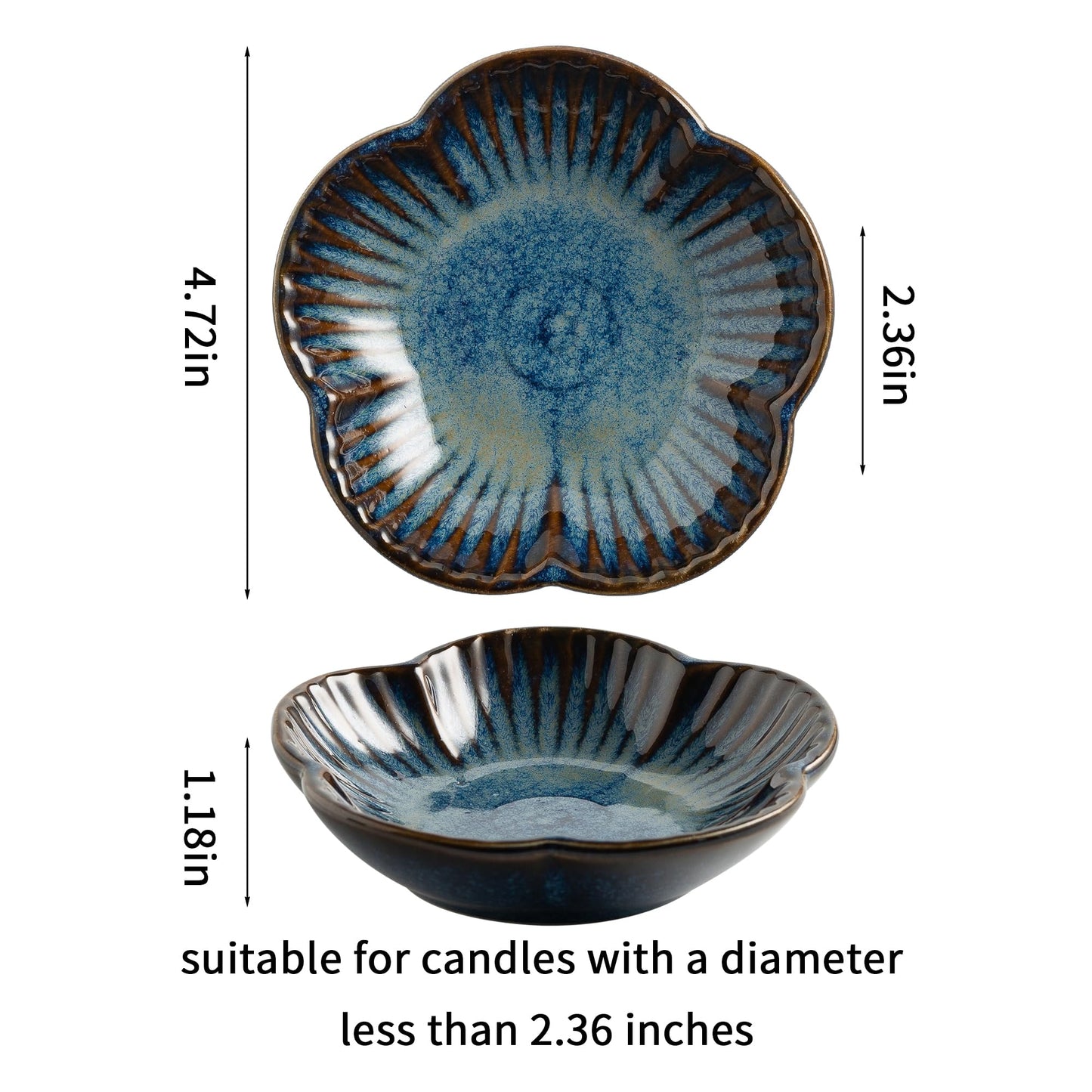 BEUNAIZER Ceramic Pillar Candle Holder Plates, Decorative Candlestick Holder, Tea Light Incense Santo Palo Holders, for Dinning, Party, Wedding, Birthday, Anniversary, 1pack (Blue)