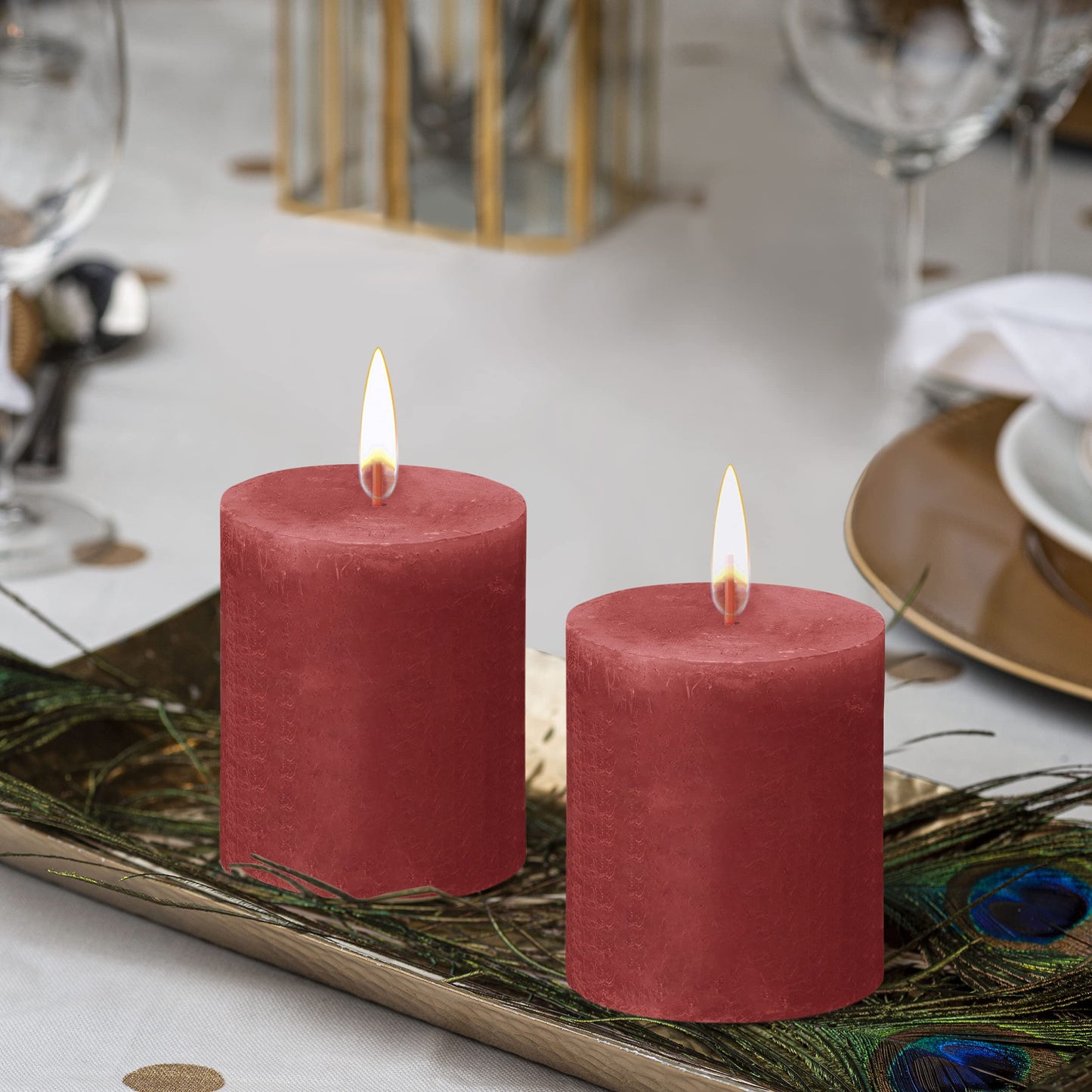 BOLSIUS 4 Pack Delicate Red Rustic Pillar Candles - 2.75 X 3.25 Inches - Premium European Quality - Includes Natural Plant-Based Wax - Unscented Dripless Smokeless 35 Hour Party Décor Candles