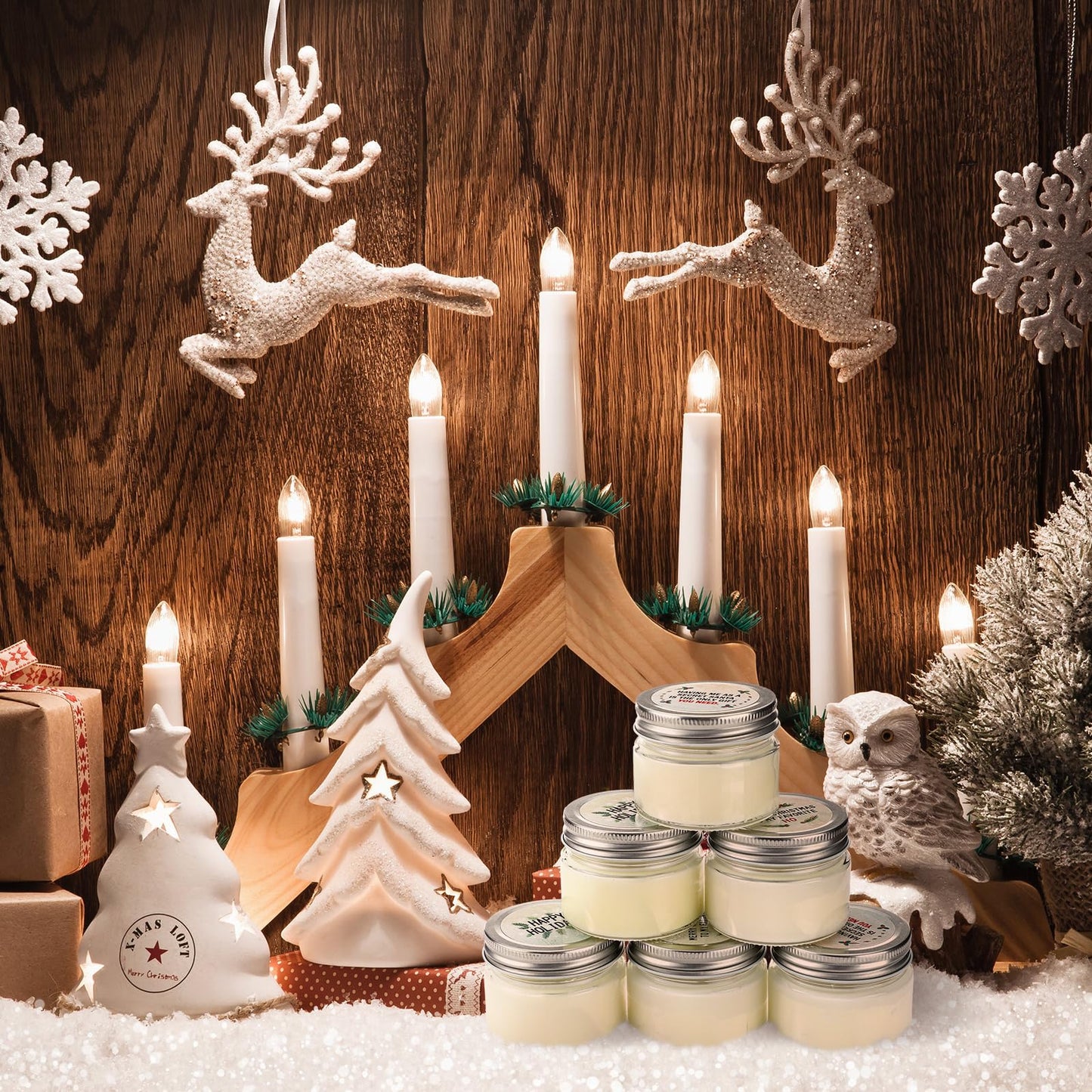 Conelist 12 Pcs Christmas Candle Jar Gift Bulk Mason Jar Christmas Scented Candle Mini Small Soy Wax Aromatherapy Gifts Xmas Stocking Stuffers for Neighbor Women Friends Christmastide Gifts