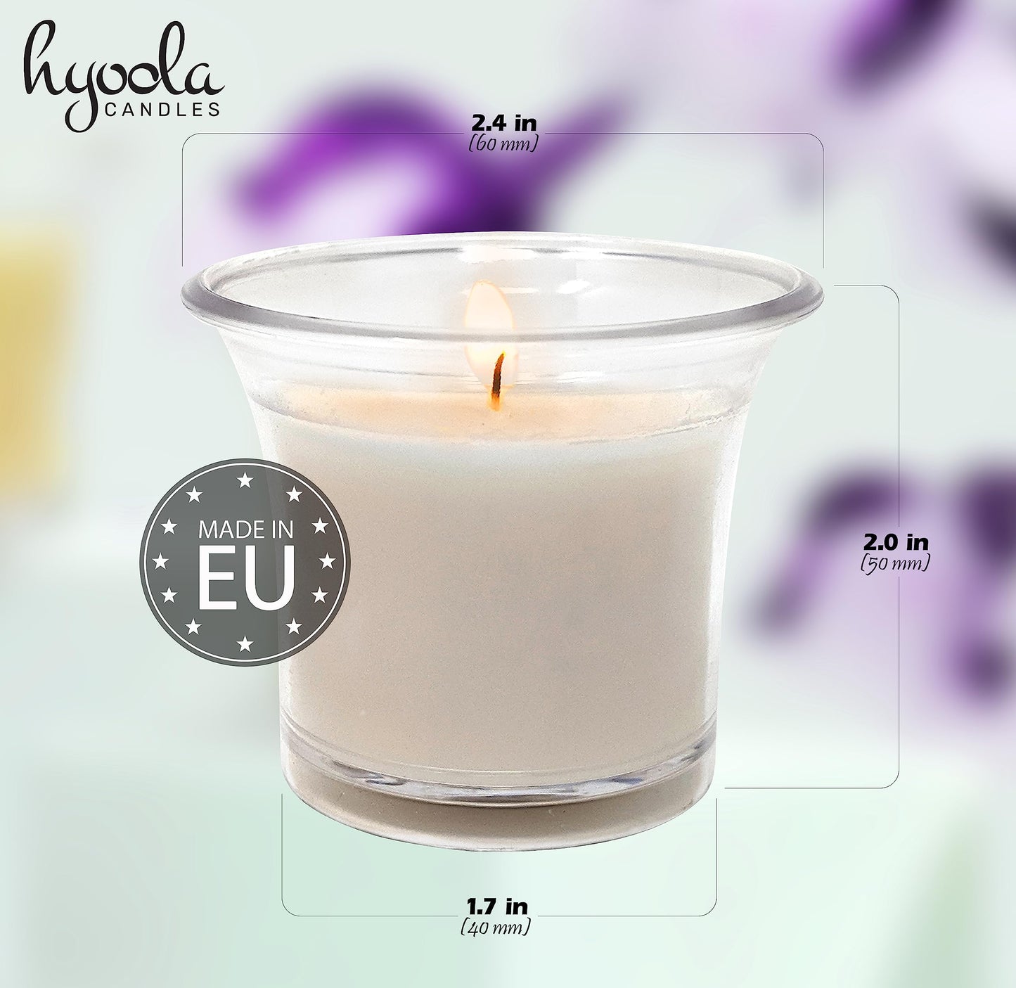 Hyoola Votive Candles - White Votives in Clear Cup - 12 Hour Burn Time Unscented Votive Candles Bulk - Pack of 48 Small Candles in Bulk - Made in Europe