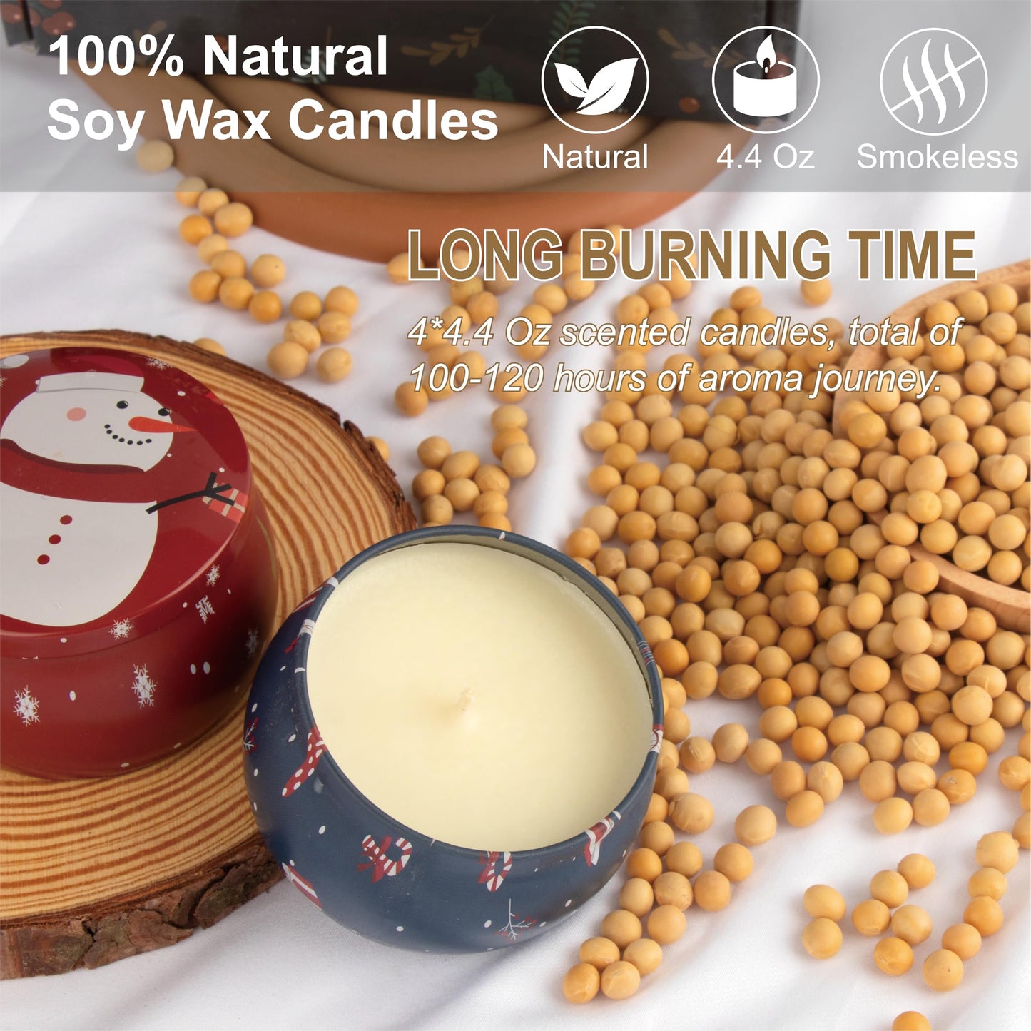 Auralome Christmas Scented Candles Gifts - Xmas Candle Gift Set for Women Men Aromatherapy Soy Wax Natural Small Festival Aroma Candle Gift 4 PCS 4.4 Oz for Mothers Day Birthday Diwali Teachers Girls