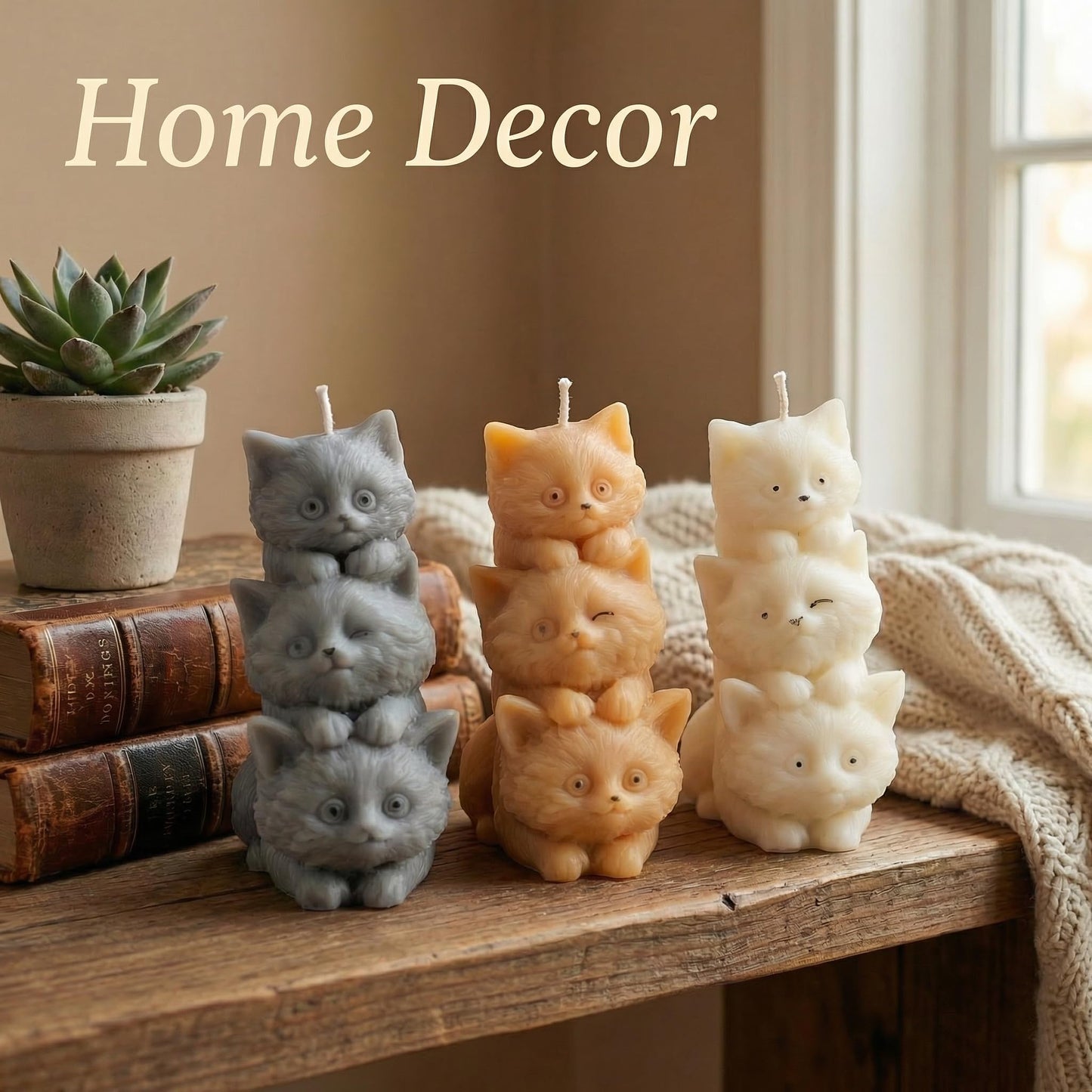 Handmade Cat Candle Set of 3 | Pretty Cat Shaped Candles for Cat Lovers | Soy Wax Cat Candles | Unique Animal Shaped Home Decor | Housewarming Candle Sets for Women Gift