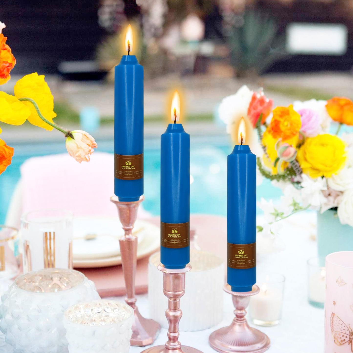 4 PCS Dark Blue Taper Candles 7 inch Short Taper Candle Unscented Candlesticks Smokeless Candle Sticks for Dinner Wedding Home Decoration Candles