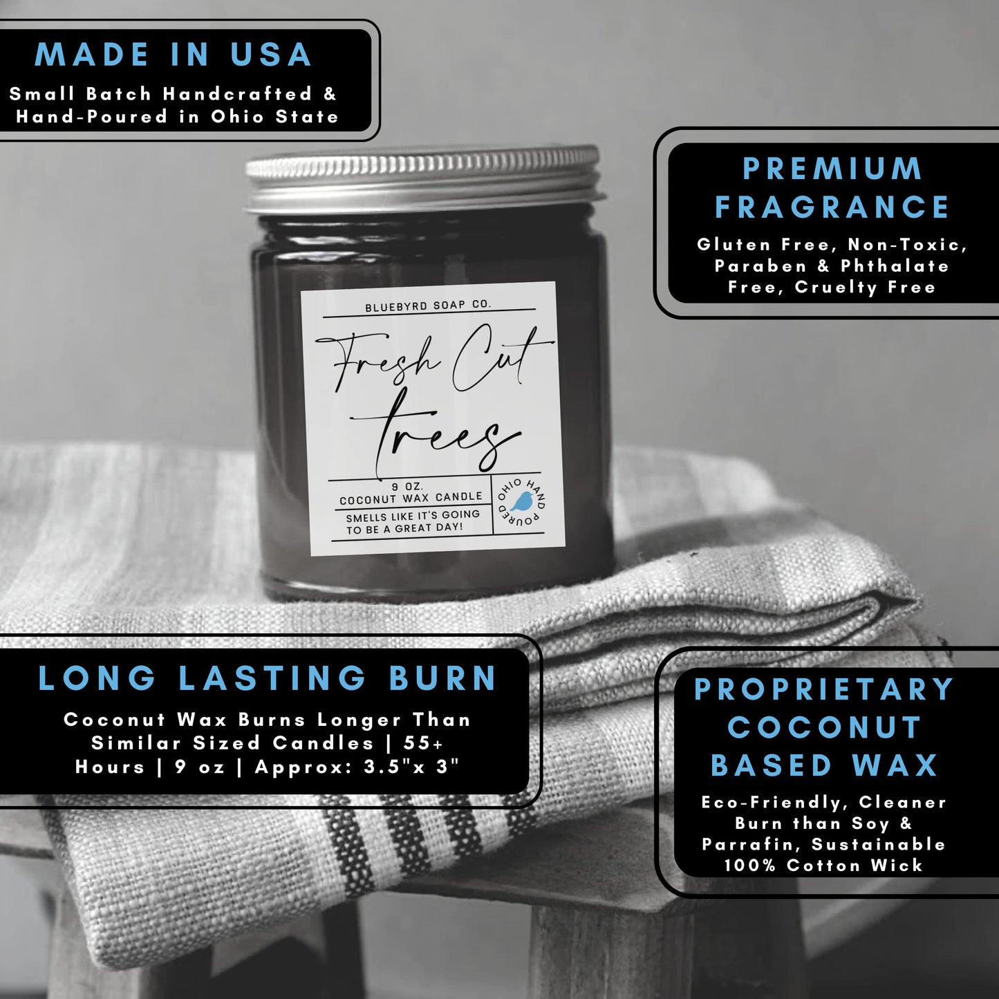Bluebyrd Chocolate Marshmallow Candle Jar 9oz | Hot Cocoa Scented Candle | Healthy Coconut Wax Hot Chocolate Candle 55+ Hour Burn | USA Made (Hot Cocoa, 9oz)