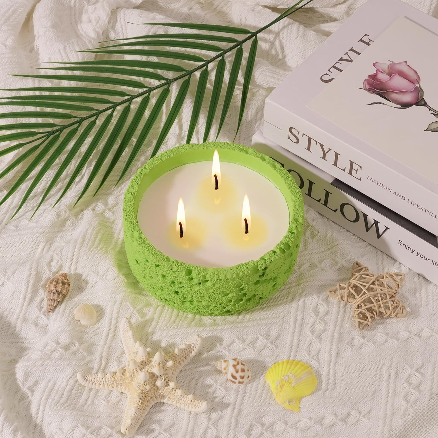 Viyffo 20oz Large Scented Candle - Lemon & Sage, 3 Wick Home Scented Candle, Non Toxic Soy Candle for Women and Men, Lemon Green Textured Ceramic Jar, Luxury Fragrance, Fresh Home Décor & Gift