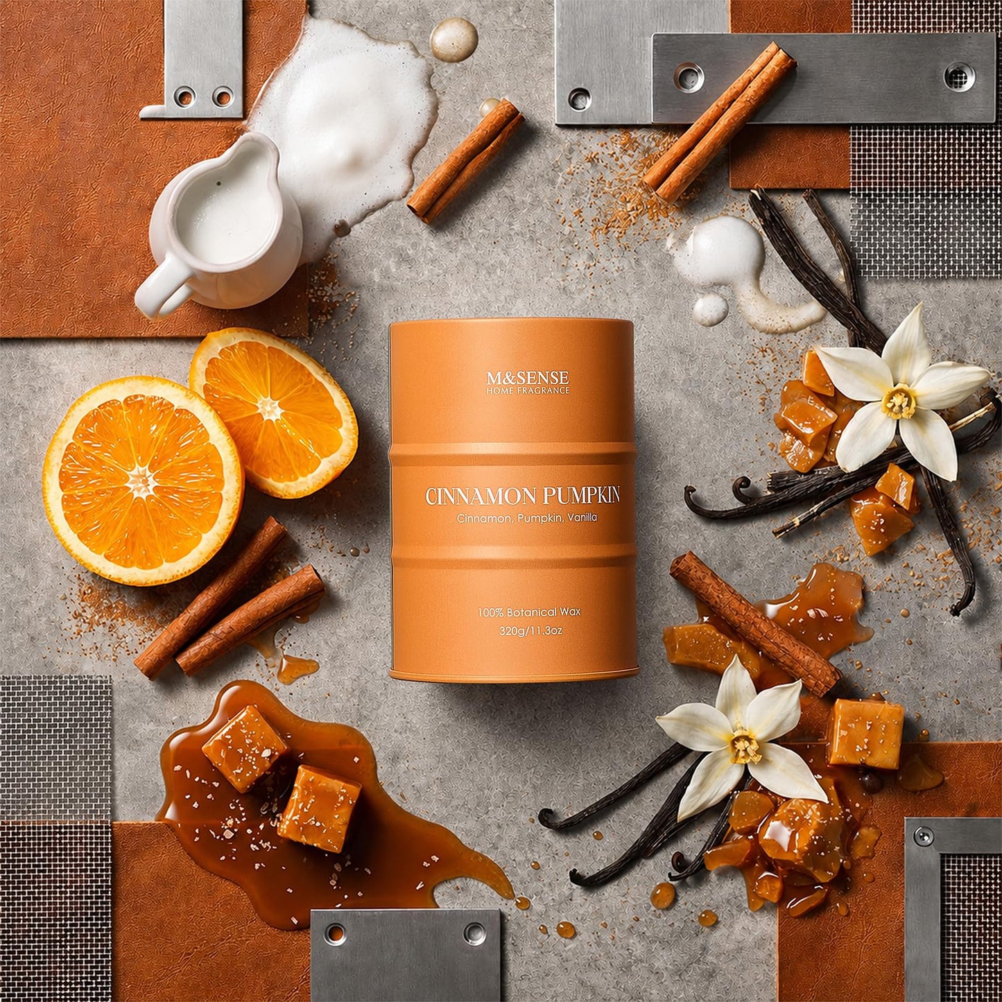 M&SENSE Cinnamon Pumpkin Scented Candles Christmas Decor,Natural Non Toxic, Aromatherapy Candle for Stress Relief Meditation Relaxing, Housewarming Gifts for Women Men, 11.3oz 70 Hour Christmas Candle