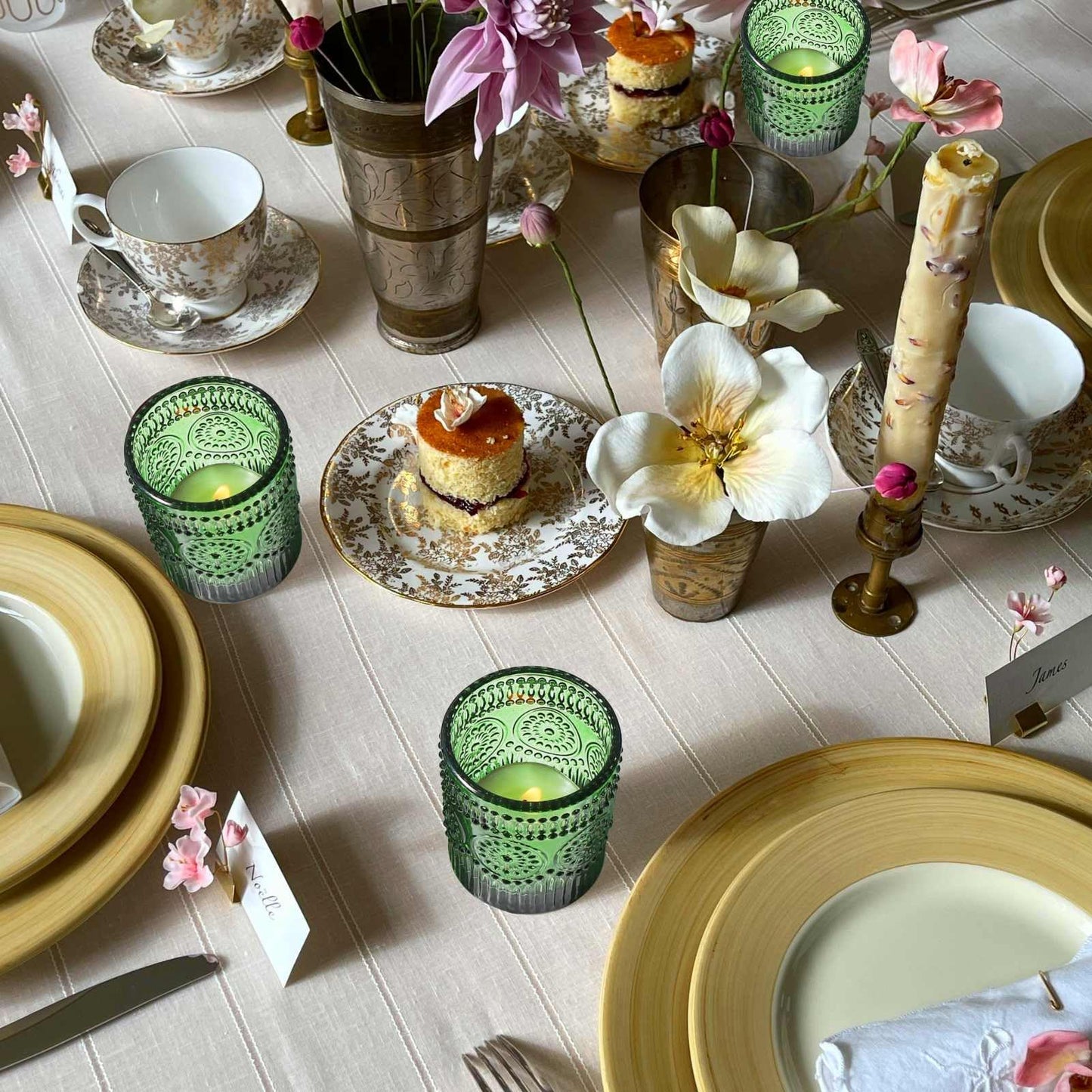 VOHO Green Candle Holder Set of 12, Green Glass Votive Candle Holders for Centerpiece Table Decorations, Votive Candles Holder Bulk for Birthday (2.1'' x 2.6'', W/H)