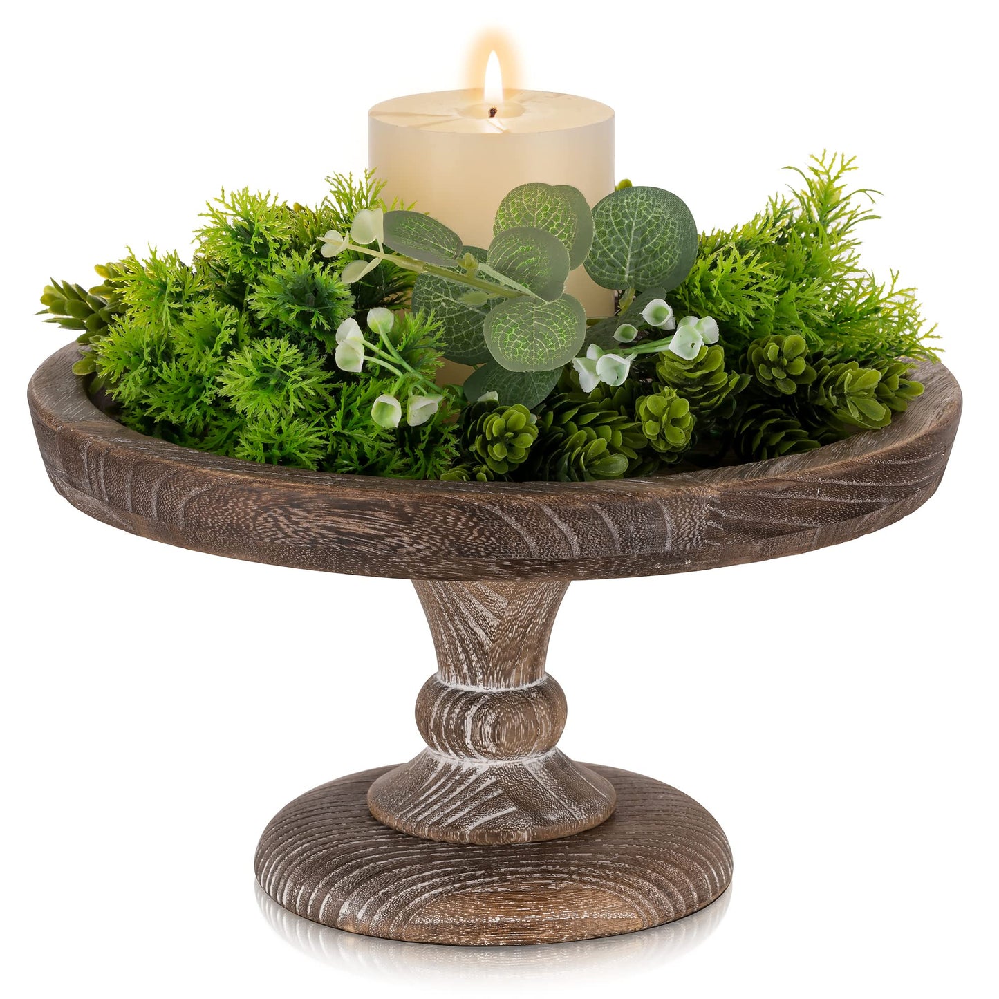 Hanobe Display Riser for Farmhouse Decor: Rustic Wooden Risers Round Decorative Pedestal Plate Stand Holder Tray for Candle, Cupcake, Plant