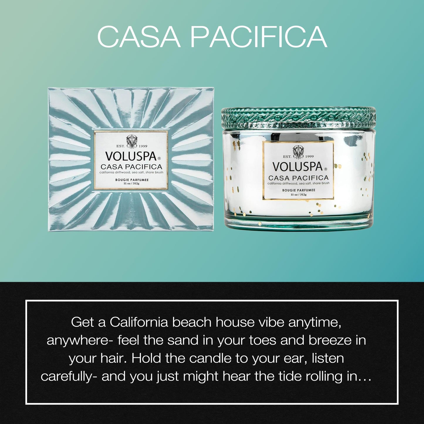 Voluspa Casa Pacifica Corta Maison Boxed Glass Candle,Blue 11 Ounces