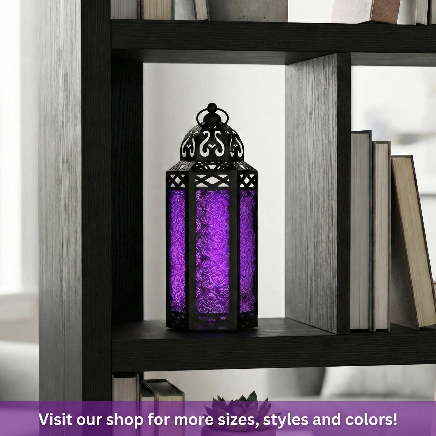 Vela Lanterns Candle Holder Gothic Decor Moroccan Candle Lantern, Whimsical Dark Purple Iron Hanging Lamp for Bedroom Table, Whimsigoth Witch Room Decor, Halloween Indoor Centerpiece, Medium 11.5"