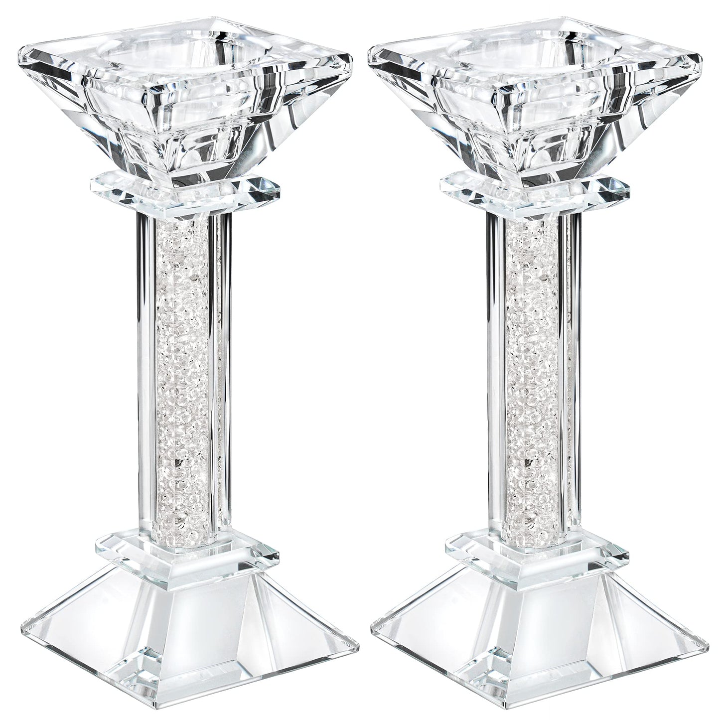 Crystal Candle Holders Set of 2-6.2" Tall Crystal Candlestick Holders - Ultra Elegant and Modern Centerpiece Home Decor