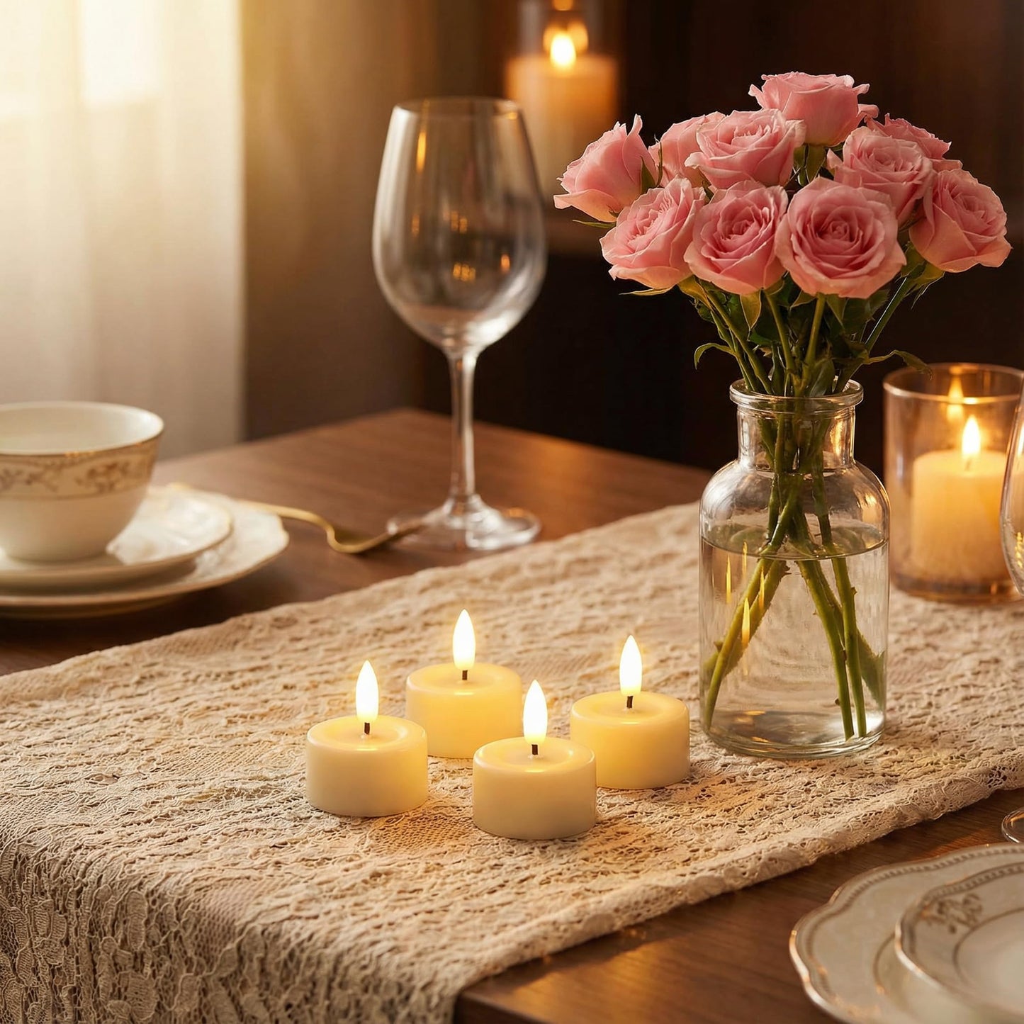 Eywamage Ivory Flameless Wax Tealights with Remote Batteries, Realistic Flickering LED Tea Votive Candles Set of 10