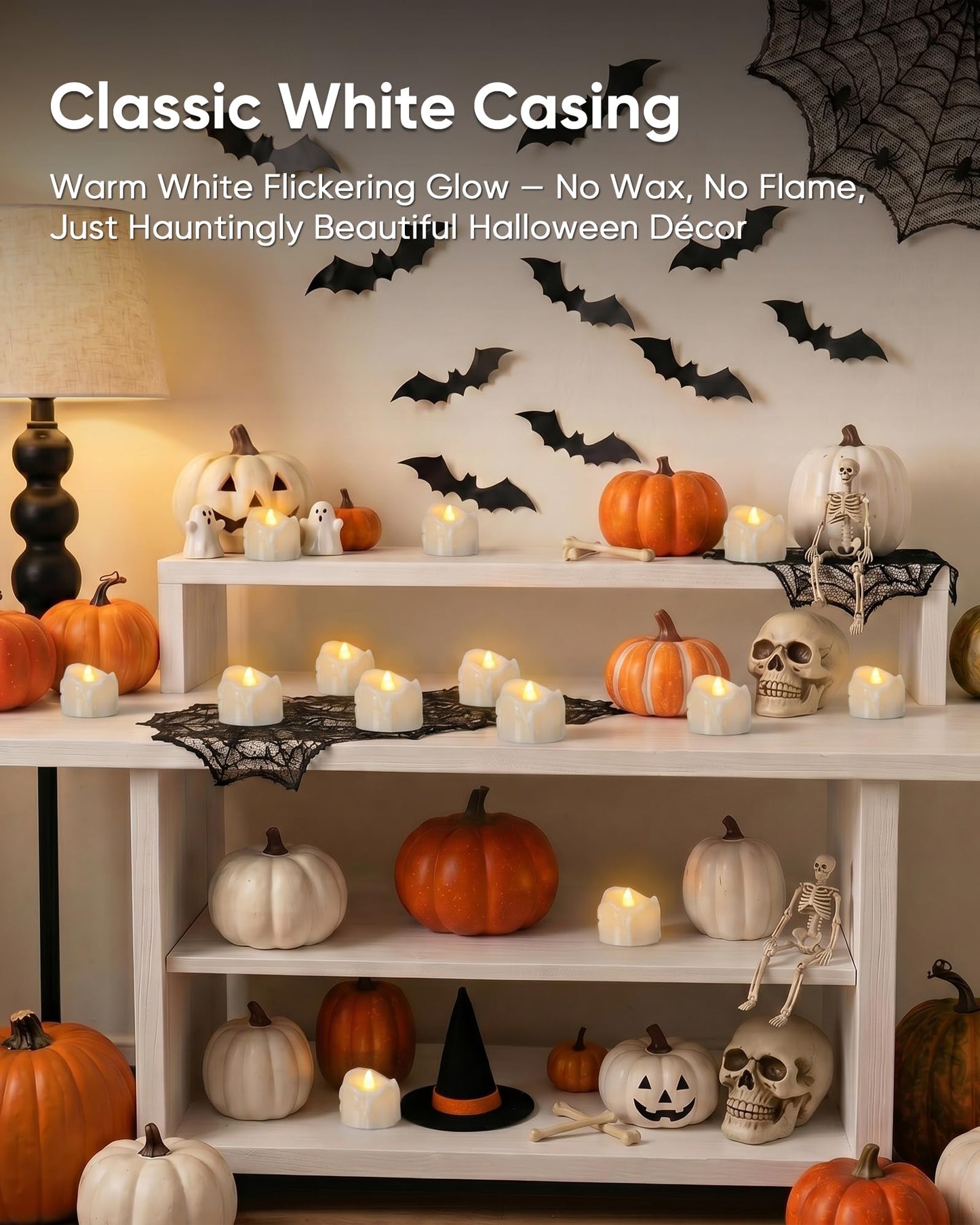 Homemory 24 Pack White Dripping Flameless LED Tea Lights, 1.58" x 1.2" Battery Operated Flickering Fake Candles, 200+ Hours Electric Votive Tealights for Wedding, Halloween, Christmas Centerpieces