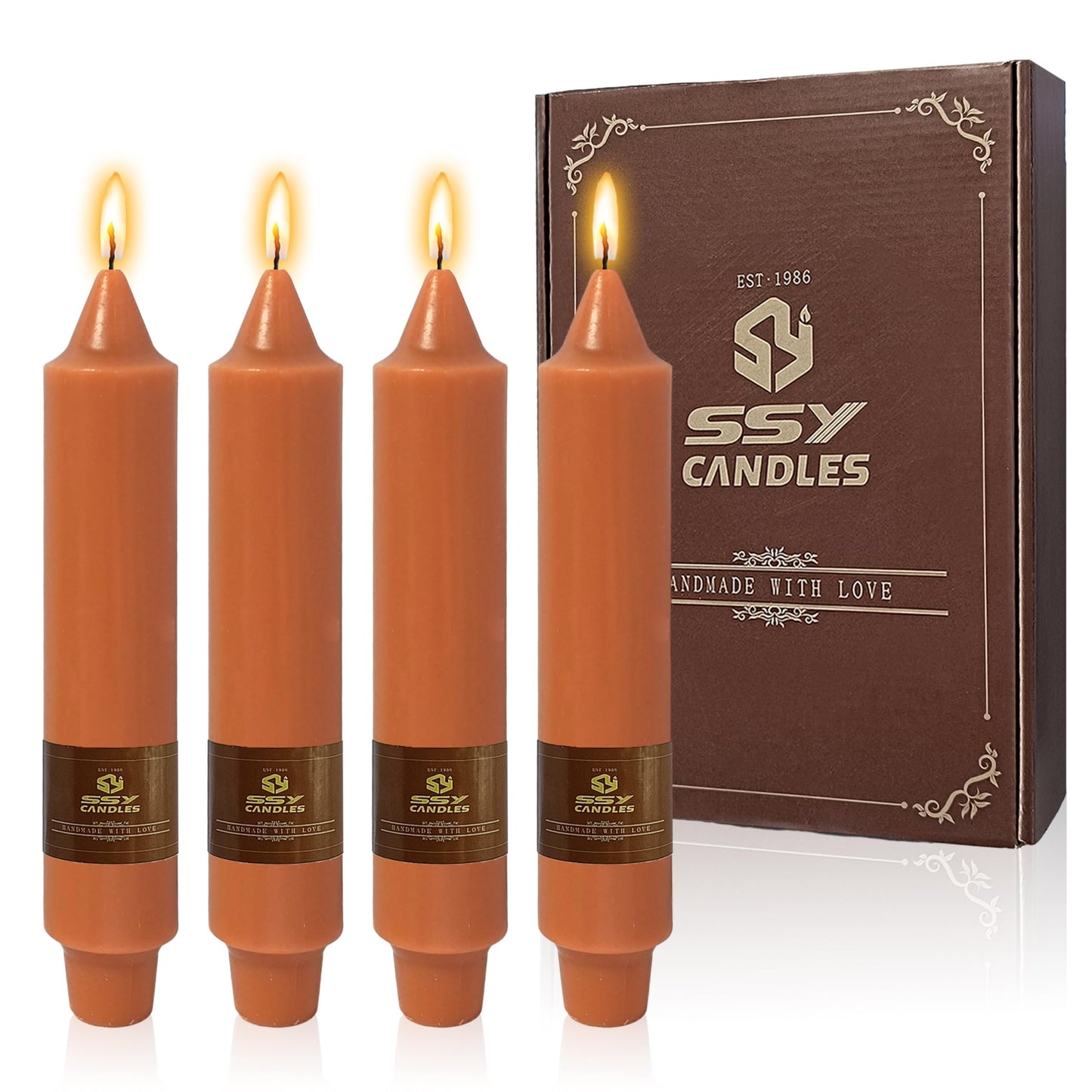 Short Pumpkin Chunky Taper Candles 7 Inch Set of 4 Candlesticks Fat Candles Handmade Clean Burning Unscented Candles for Dinner Country Farmhouse Bedroom Meditation Wedding Home Decor Sanctuary