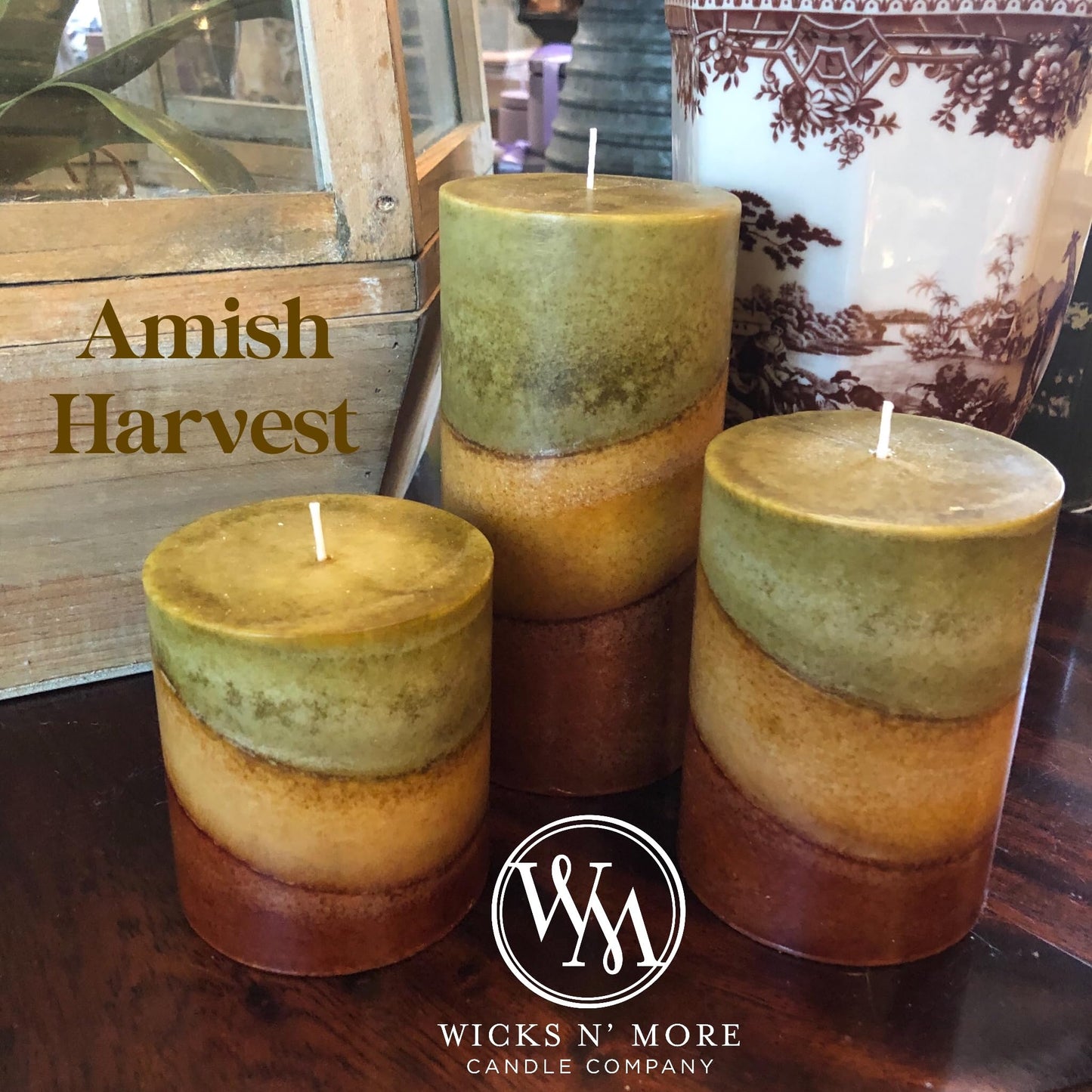Wicks N More Amish Harvest Scented Pillar Candles (3x6)