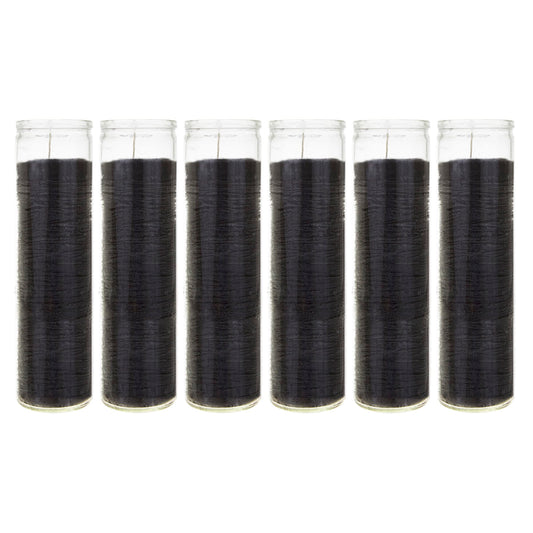 Mega Candles 6 pcs Unscented Black 7 Day Glass Container Devotional Prayer Candles, Premium Wax Candle 2 Inch x 8 Inch, Sanctuary, Vigils, Prayers, Blessings, Religious, Memorials, Remembrance