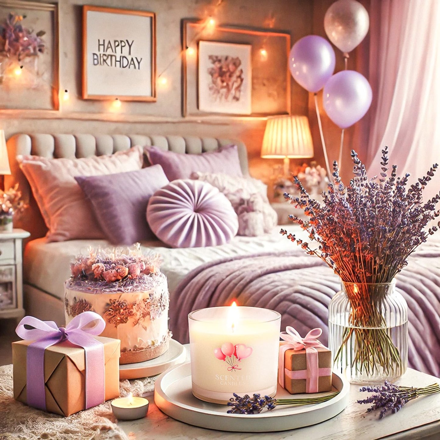 CHILLFLAME Birthday Candles, Scented Candles Gift Set for Stress Relief, 3 Votive Candles for Women and Men, Birthday Candle Gifts for Women (Pink + Purple + White, 7 oz)