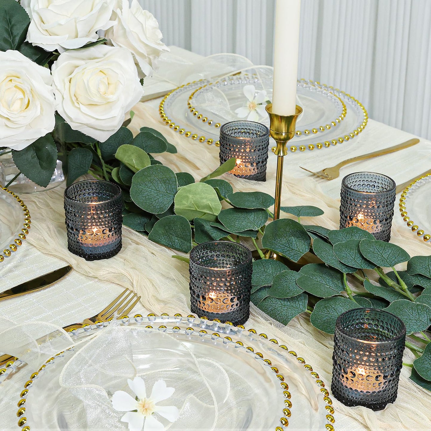 SUPMIND 24 Pcs Votive Candle Holders, Glass Holders Bulk for Table Centerpiece, Tea Lights Candle Holders for Wedding Shower, Party and Home Decor Dark Blue
