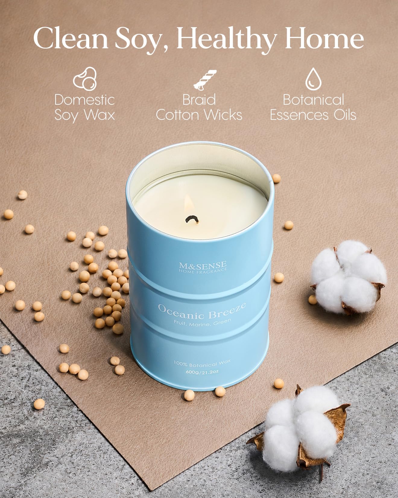 M&SENSE Oceanic Breeze Scented Candles Large Summer Candle, Beach Soy Candles 21.2oz 120 Hour Slow Burning,Aromatherapy Candle for Stress Relief Meditation Relaxing