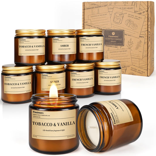 9 Pack Soy Candles for Home Scented |（Vanilla/Amber/French Vanilla） Long-Lasting 270 Hours, Natural Scented Candles Gift for Women & Men, Birthday, Mother’s Day, Christmas, Thanksgiving