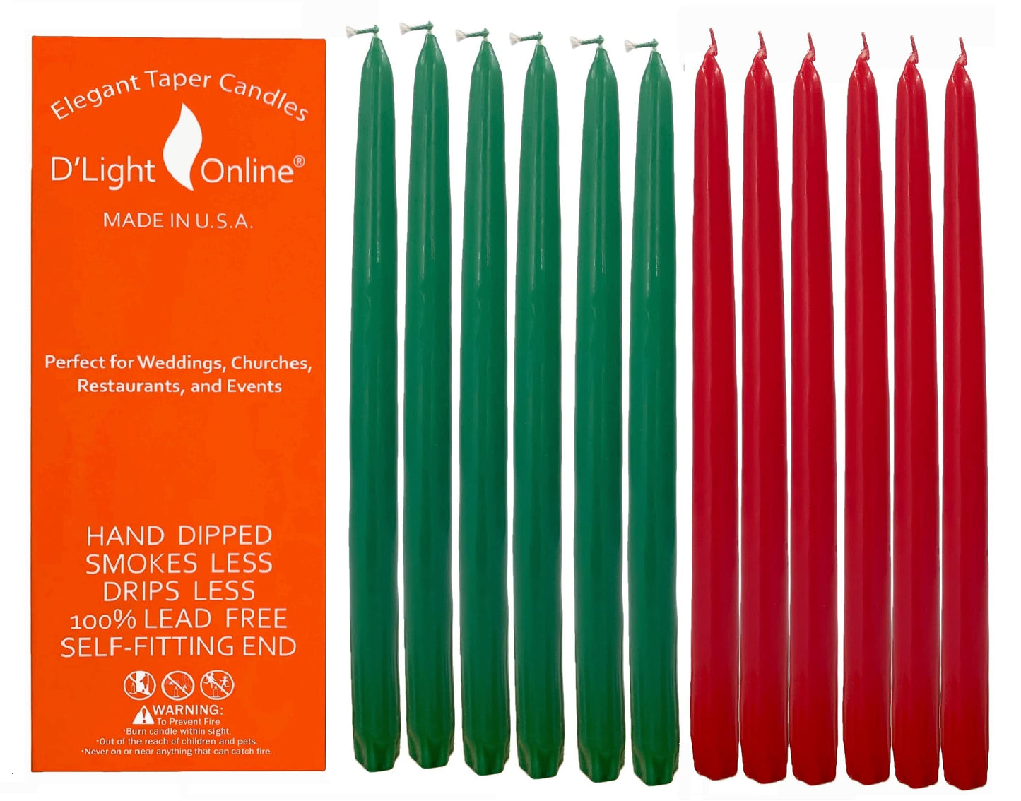D'light Online Elegant 12" Holiday Taper Candle for Christmas - Premium Quality Candles Hand-Dipped Tapered, Dripless and Smokeless - Set of 12 (12 Inch, Jingle Bells)