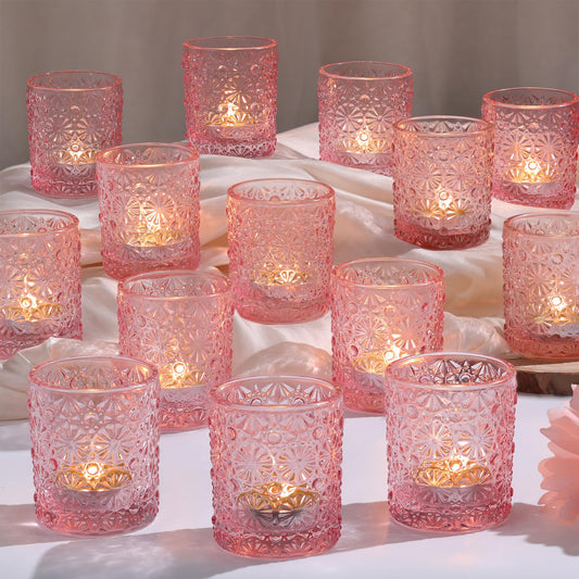 Lanttu 36 Pack Pink Votive Candle Holder, Flower Tea Lights Candles Holders for Wedding Table Centerpieces, Birthday Parties, Anniversary, Pink Bridal Shower and Holiday Decorations