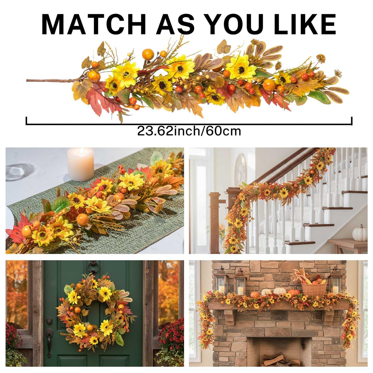 MOYEE Autumn Candle Holder Centerpieces for Tables,Candle Ring, Black Metal Candlestick with an Artificial Wreath 14 in Versatile Dining Table Centrepiece (Yellow Sunflower Wreath)