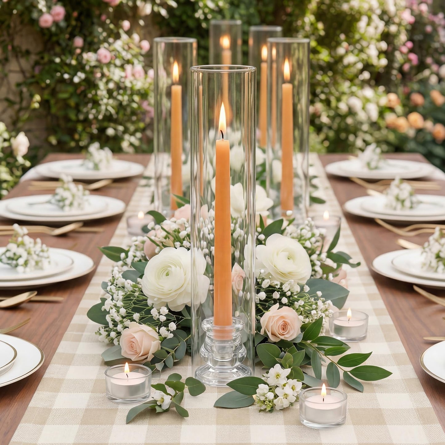 Hurricane Glass Candle Holders - Set of 20 Candlestick Holders for Taper Candles, Clear Candle Holder Bulk with 12” Tall Windproof Cylinder Cover for Festival Wedding Table Centerpiece Party Decor