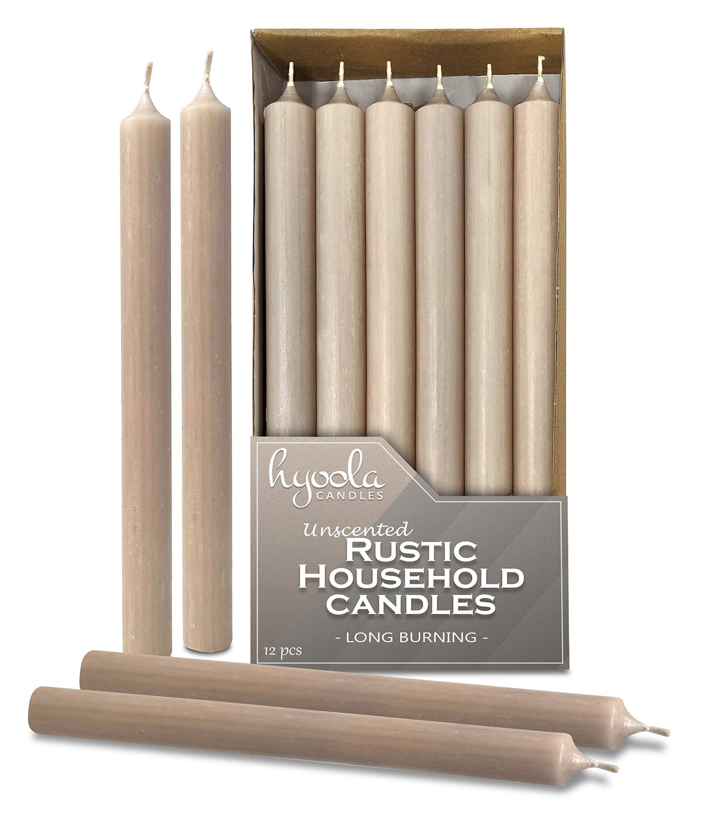 Hyoola 10 Inch Dinner Candles - 12 Pack - Sahara Tall Unscented Rustic Long Burning Candle Sticks