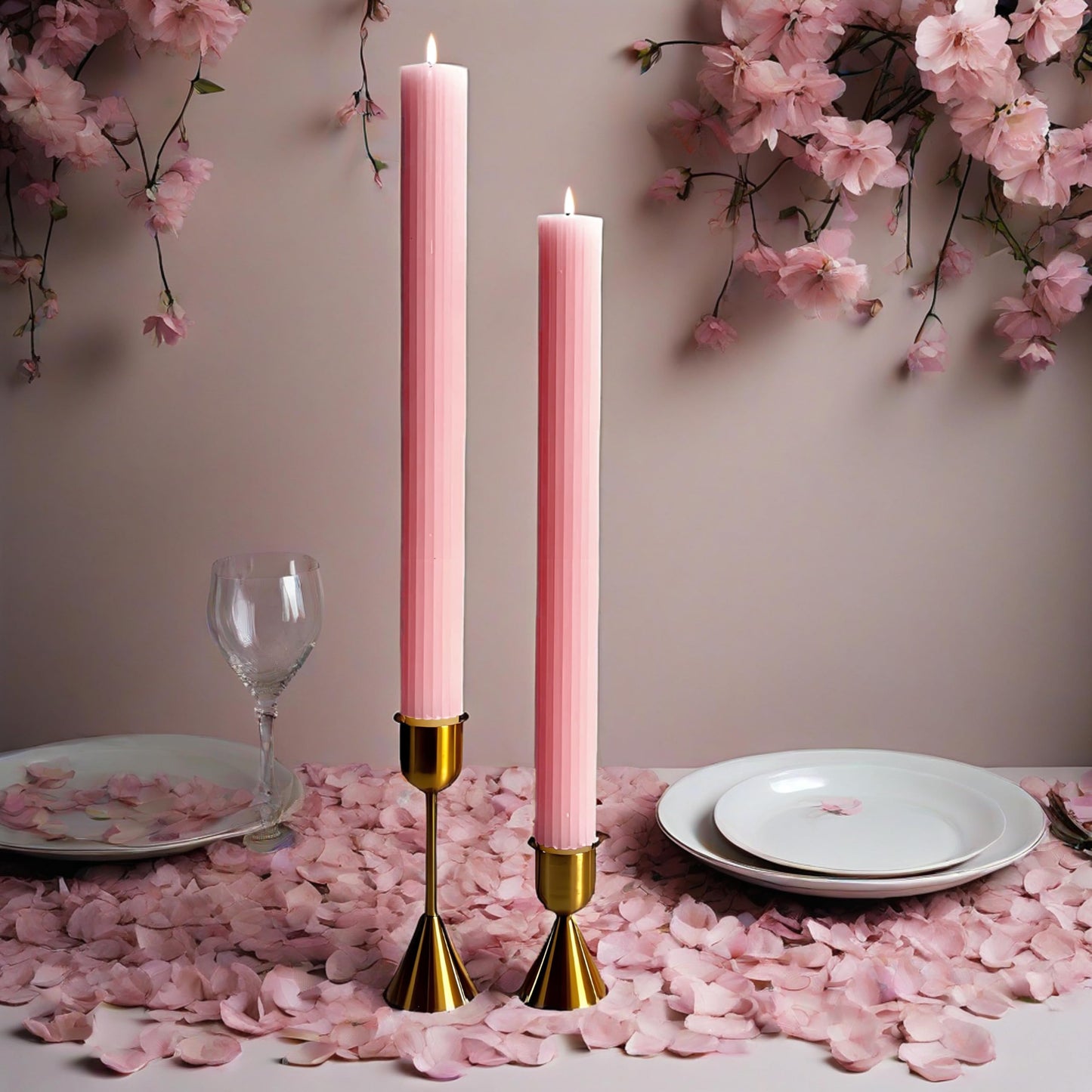 PAMELIFE 2 Pack | 10" Premium Unscented Ribbed Wick Taper Candles, Tall Ribbon Wax Dinner Unscented Modern Home Décor Soy Wax Handmade 12 Hours candlesticks (Baby Pink)