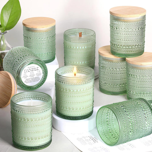DARJEN 12 Pack Green Candle Jars for Making Candles- 8 OZ Empty Glass Candle Making Jars with Bamboo Lids and Labels, Candle Containers Candle Making Jars for DIY Gifts